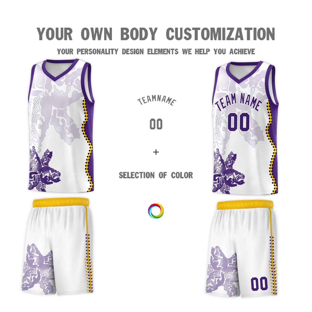 Custom White Purple Basketball Jersey - Illusion Flower Graffiti Moisture-wicking Fabric
