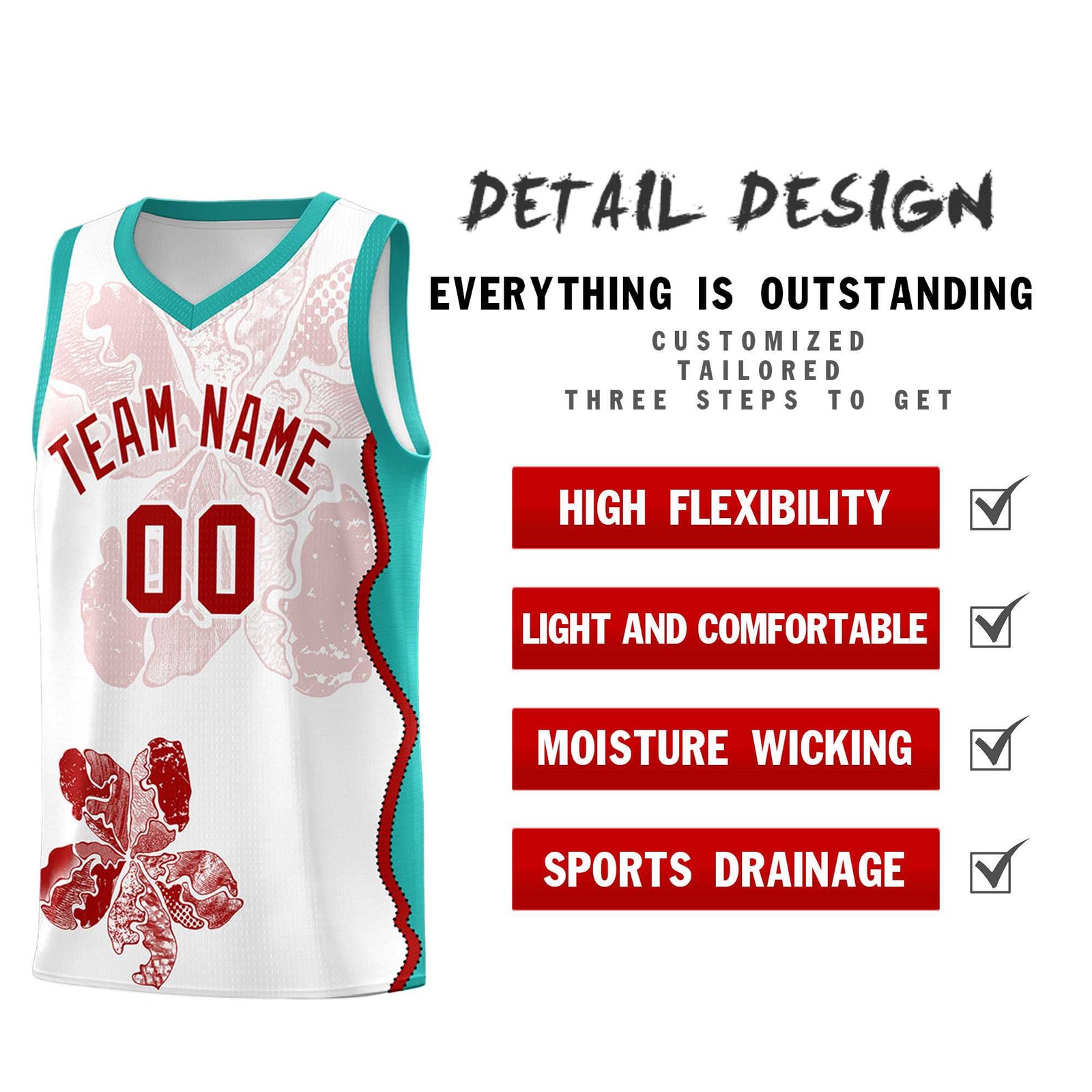Custom White Aqua Basketball Jersey - Illusion Flower Graffiti Breathable mesh Fabric
