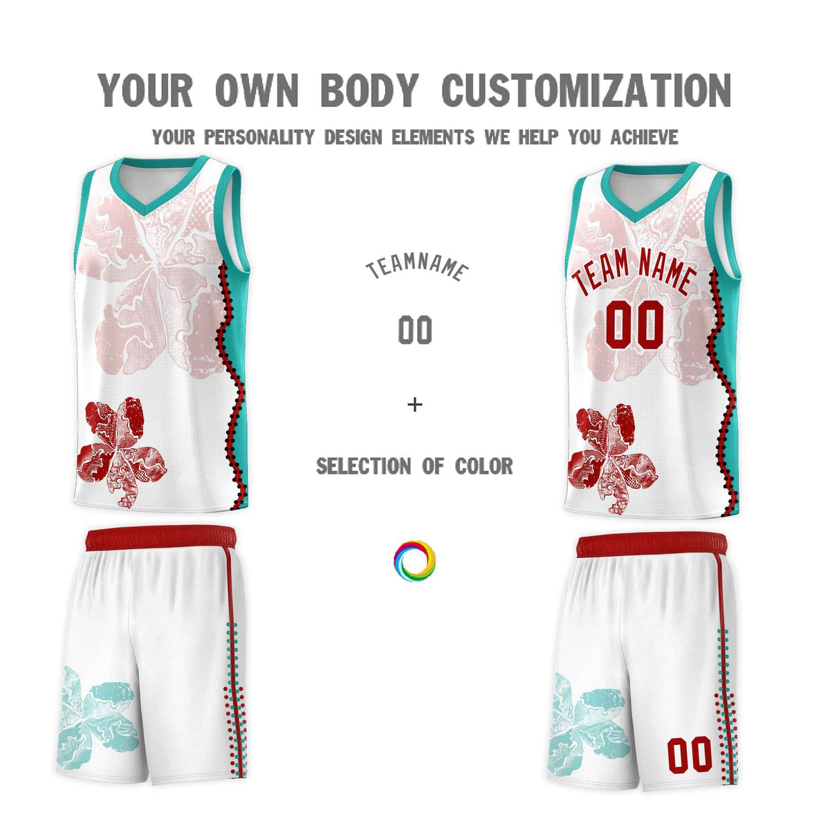 Custom White Aqua Basketball Jersey - Illusion Flower Graffiti Breathable mesh Fabric