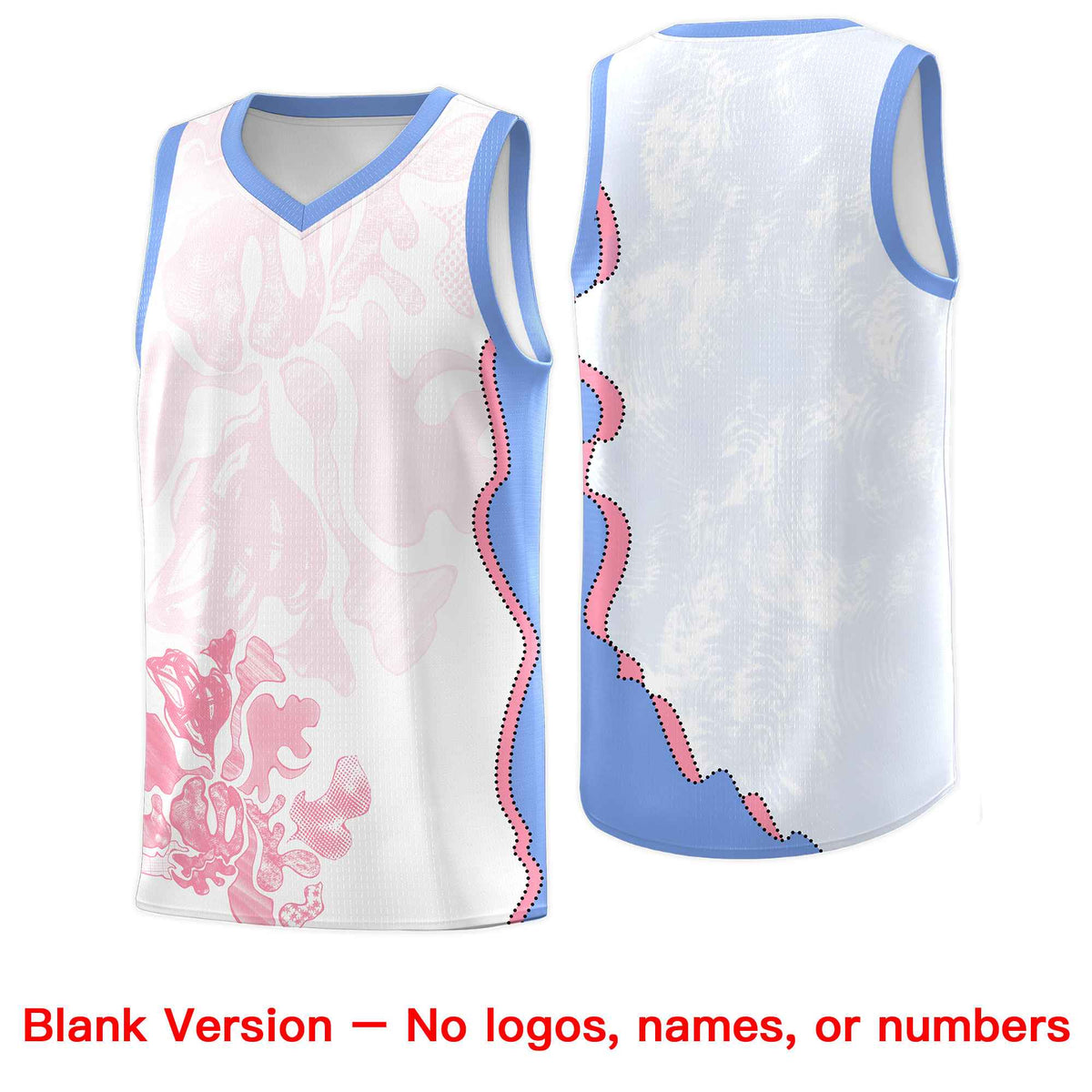 Custom White Light Blue Basketball Jersey - Illusion Flower Graffiti Durable Fabric