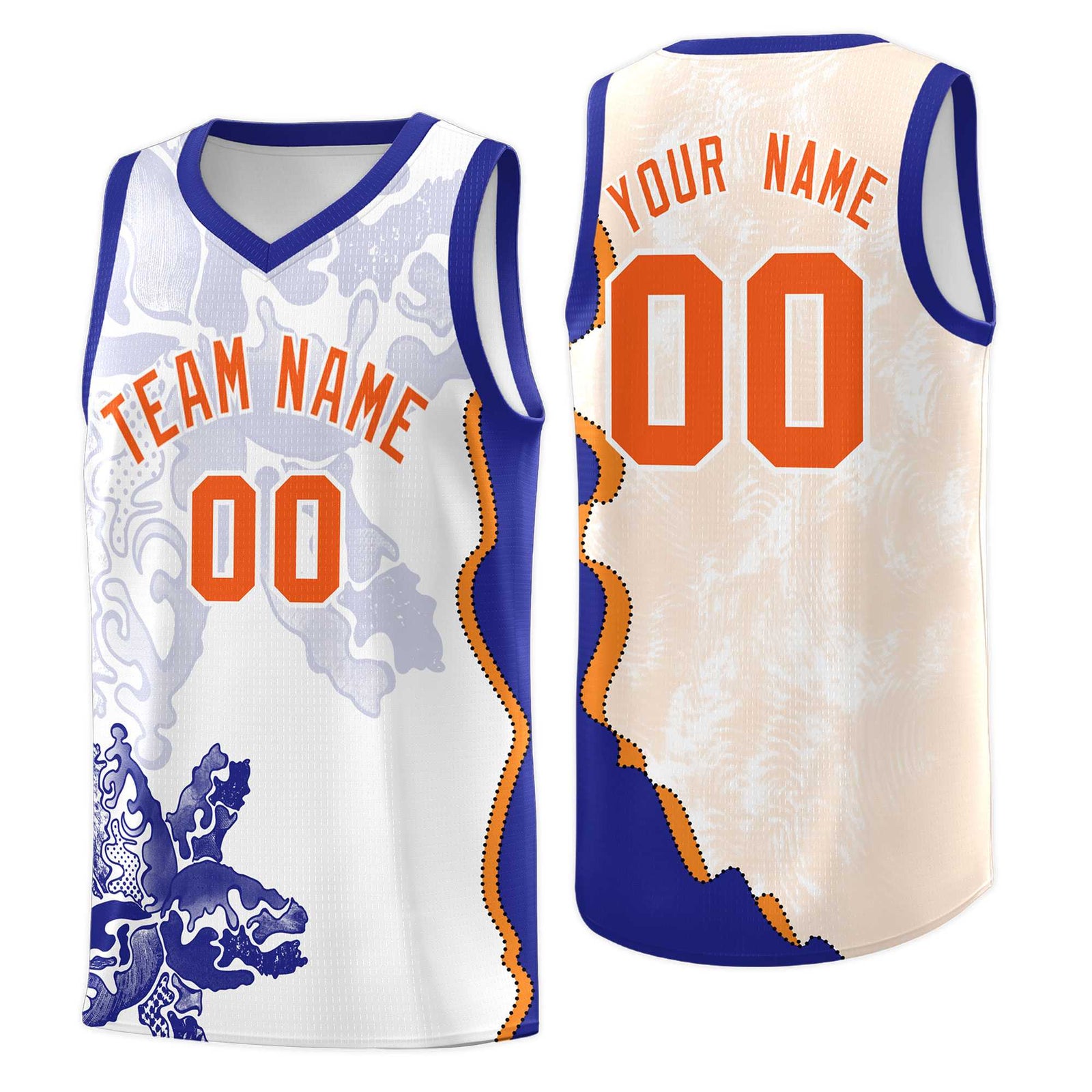 Custom White Royal Basketball Jersey - Illusion Flower Graffiti Breathable Fabric