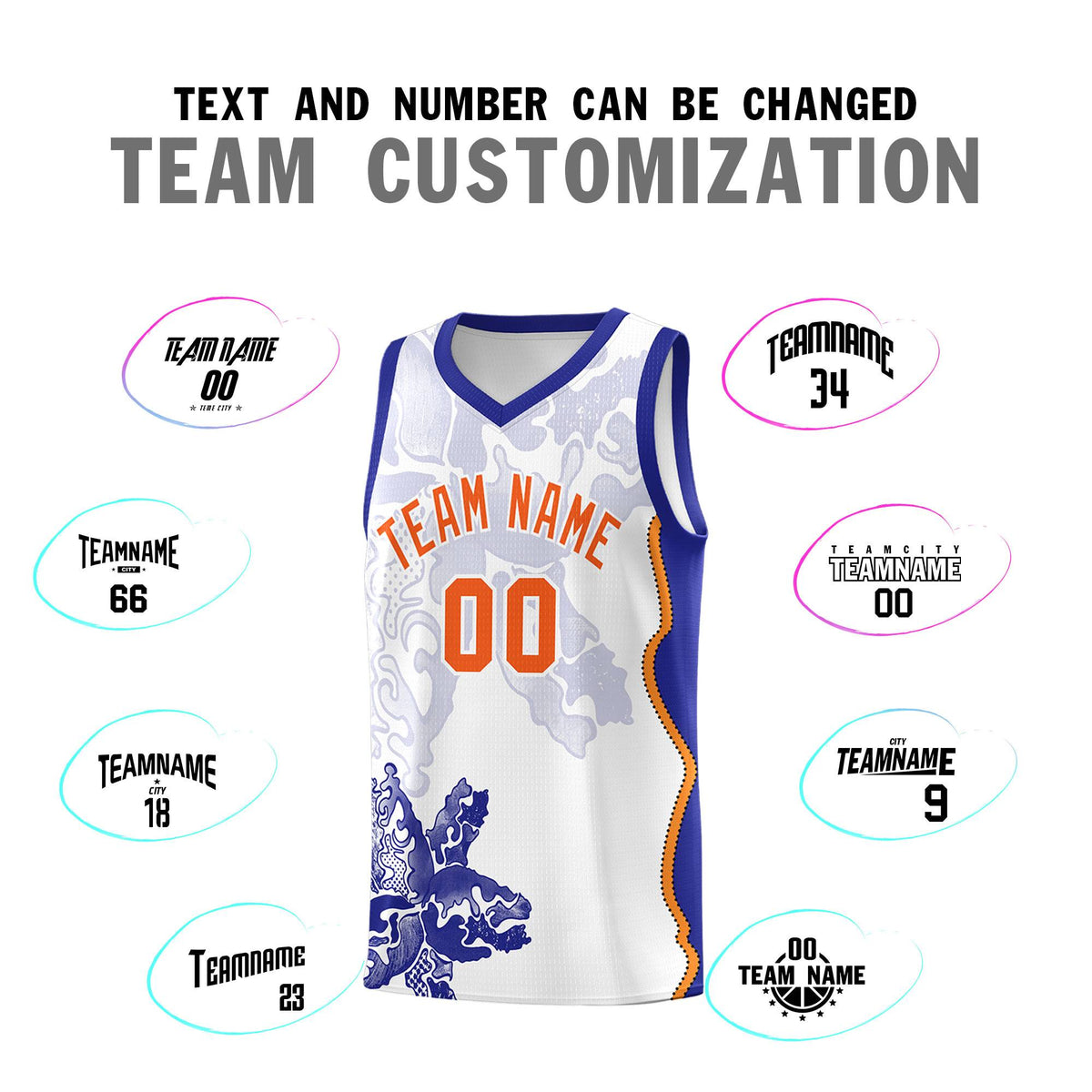 Custom White Royal Basketball Jersey - Illusion Flower Graffiti Breathable Fabric