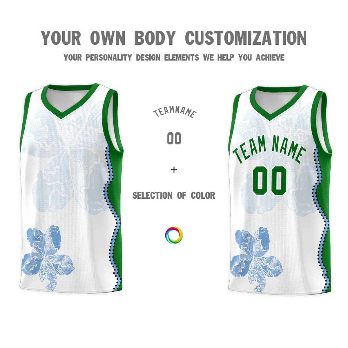 Custom White Kelly Green Basketball Jersey - Illusion Flower Graffiti Moisture wicking Fabric