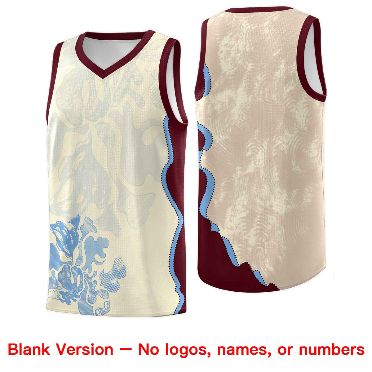 Custom Cream Burgundy Basketball Jersey - Illusion Flower Graffiti Lightweight Fabric