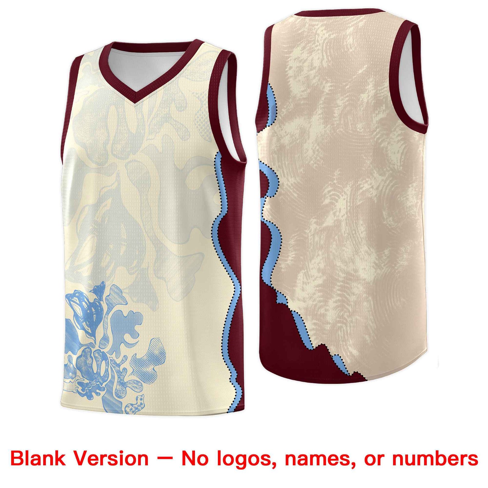Custom Cream Burgundy Basketball Jersey - Illusion Flower Graffiti Lightweight Fabric