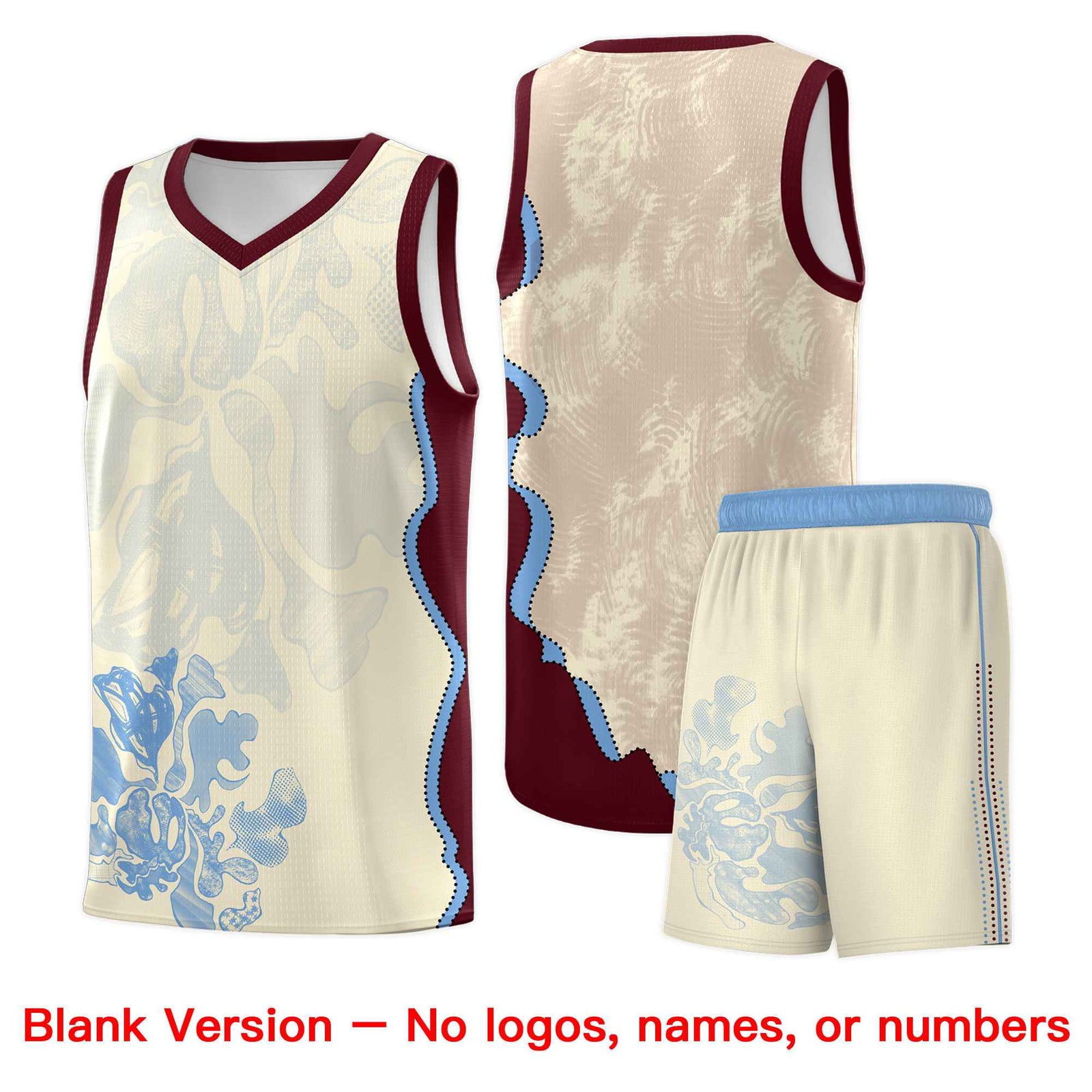 Custom Cream Burgundy Basketball Jersey - Illusion Flower Graffiti Lightweight Fabric