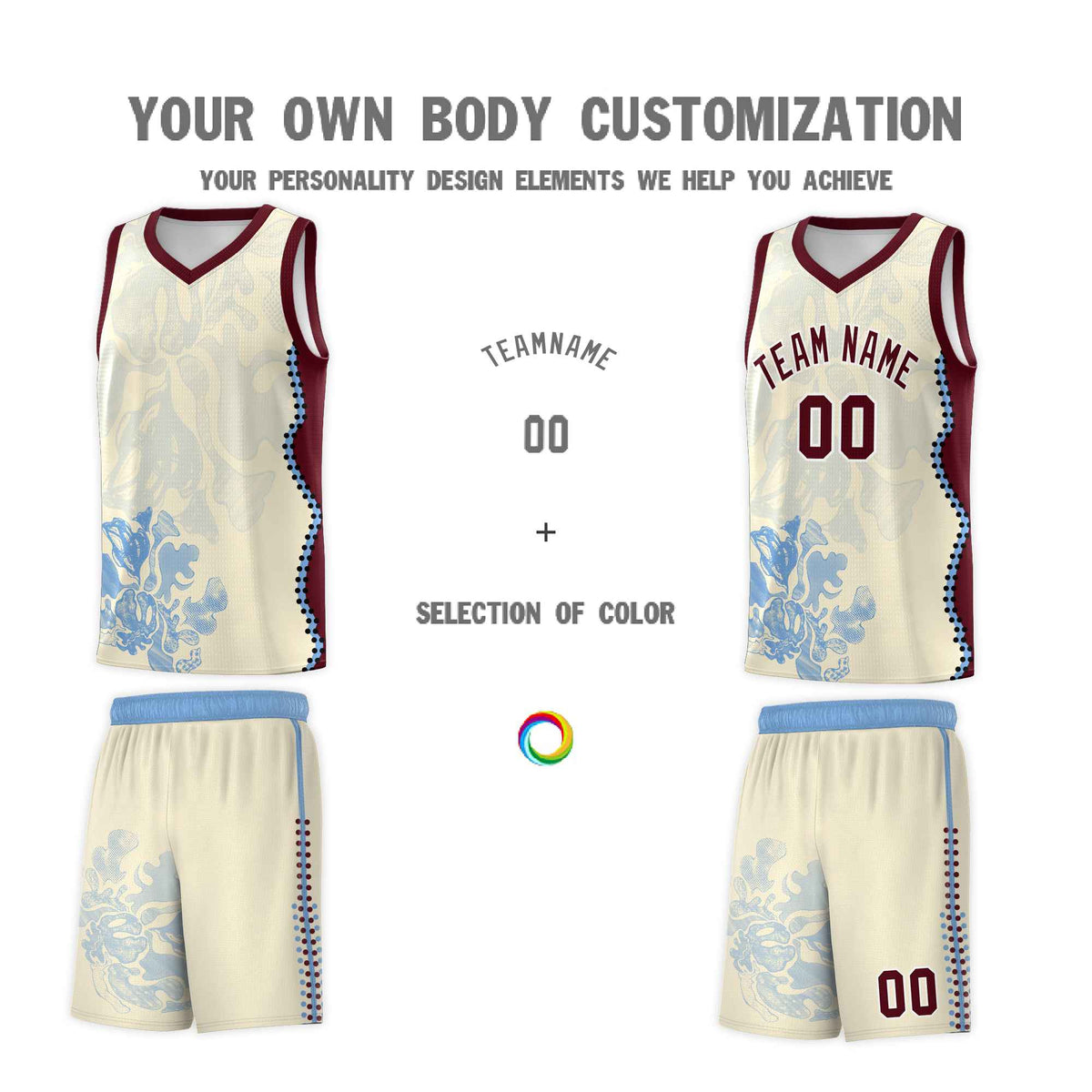 Custom Cream Burgundy Basketball Jersey - Illusion Flower Graffiti Lightweight Fabric