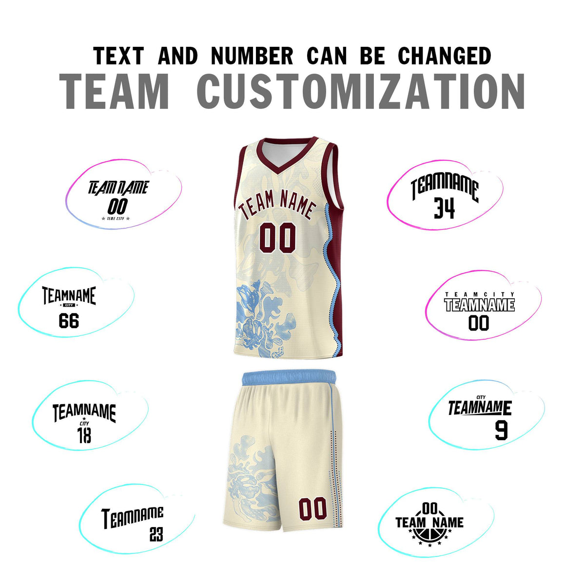 Custom Cream Burgundy Basketball Jersey - Illusion Flower Graffiti Lightweight Fabric