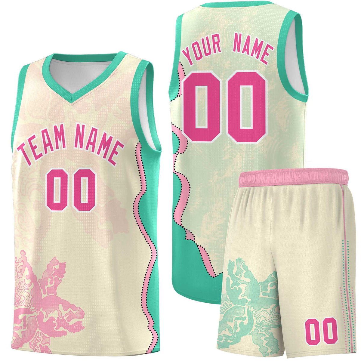 Custom Rose Red Bright Green Basketball Jersey - Illusion Flower Graffiti Stretchy Fabric