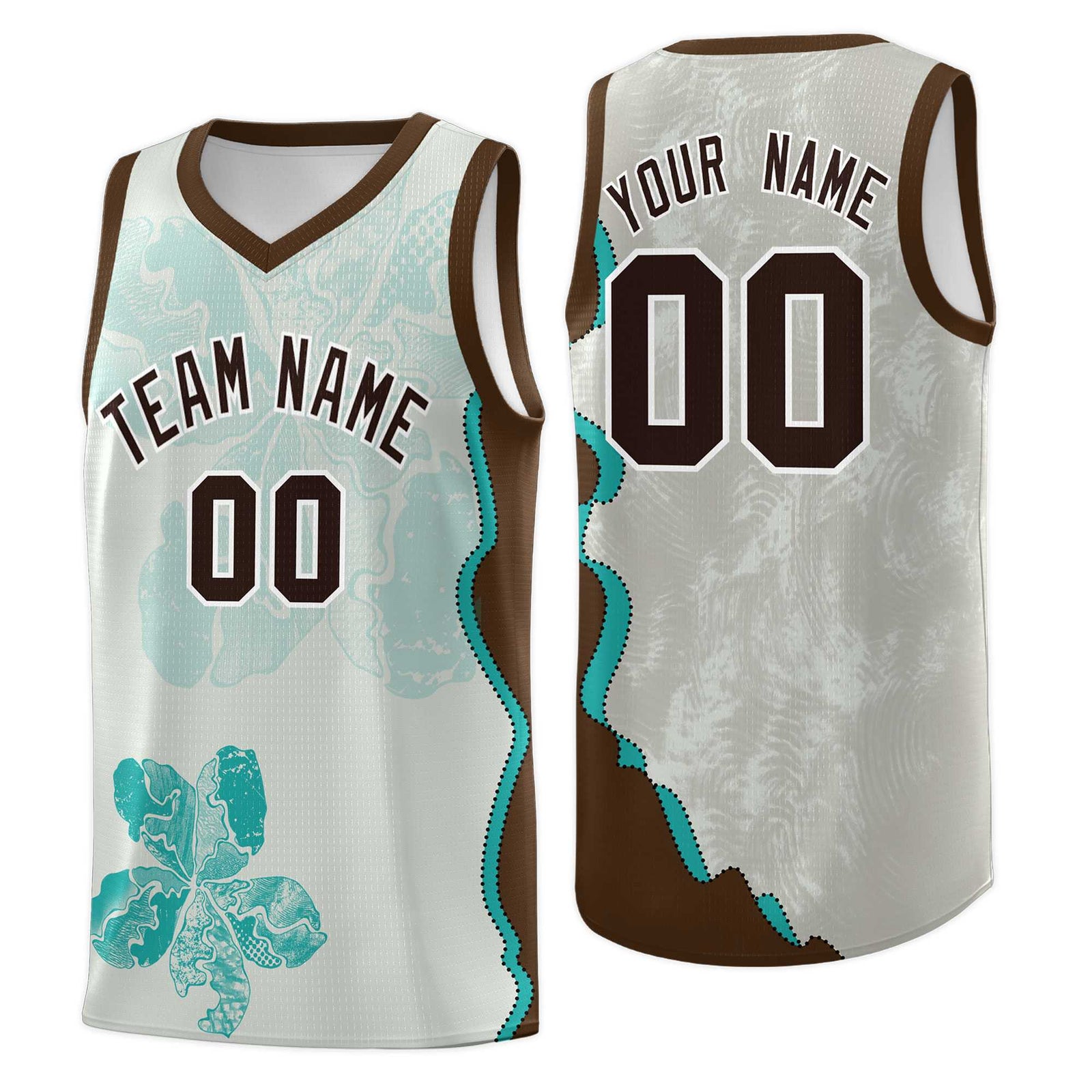 Custom Gray Brown Basketball Jersey - Illusion Flower Graffiti Quick dry Fabric