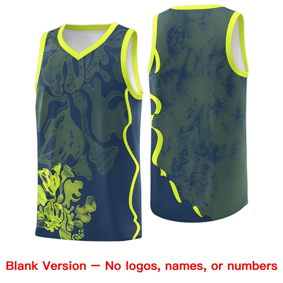 Custom Midnight Blue Fluorescent Green Basketball Jersey - Illusion Flower Graffiti Stylish Fabric