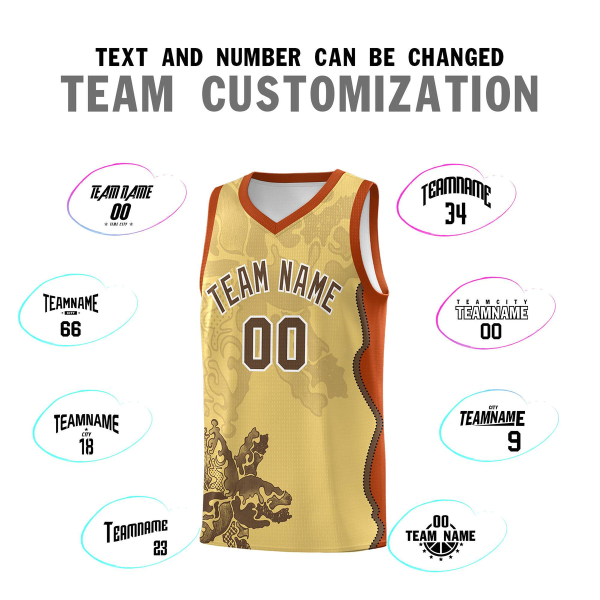 Custom Khaki Dark Orange Basketball Jersey - Illusion Flower Graffiti Unique Fabric