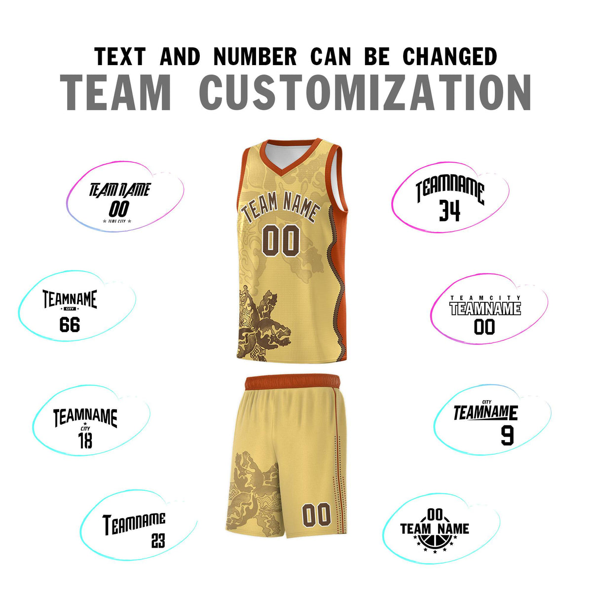 Custom Khaki Dark Orange Basketball Jersey - Illusion Flower Graffiti Unique Fabric