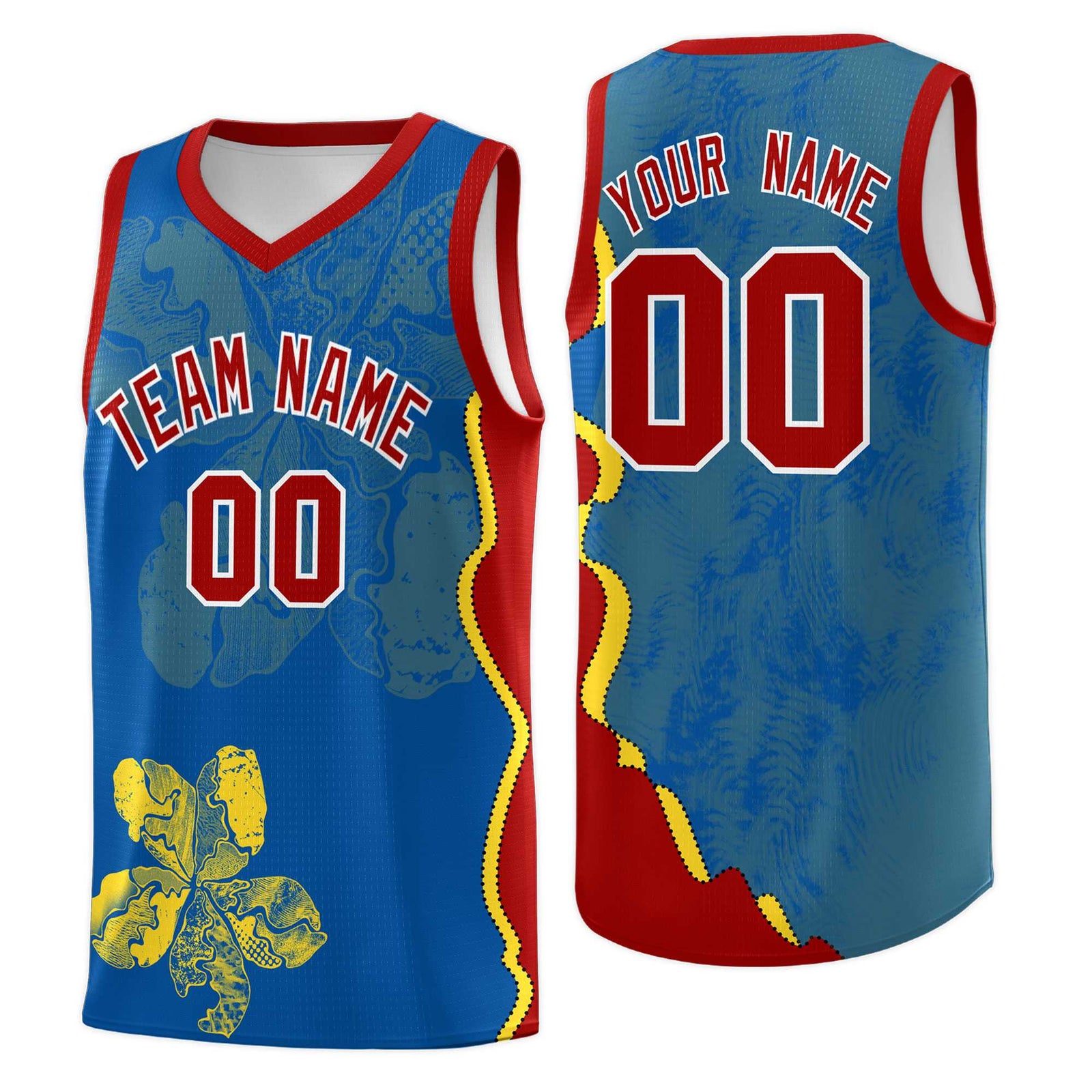 Custom Royal Red Basketball Jersey - Illusion Flower Graffiti Moisture-wicking Fabric