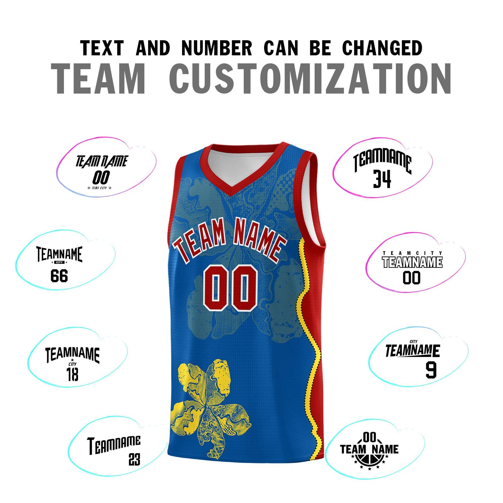 Custom Royal Red Basketball Jersey - Illusion Flower Graffiti Moisture-wicking Fabric