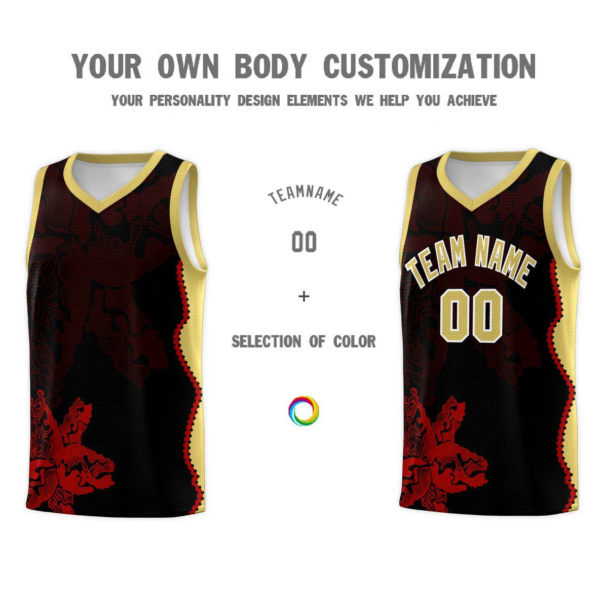 Custom Black Old Gold Basketball Jersey - Illusion Flower Graffiti Durable Fabric