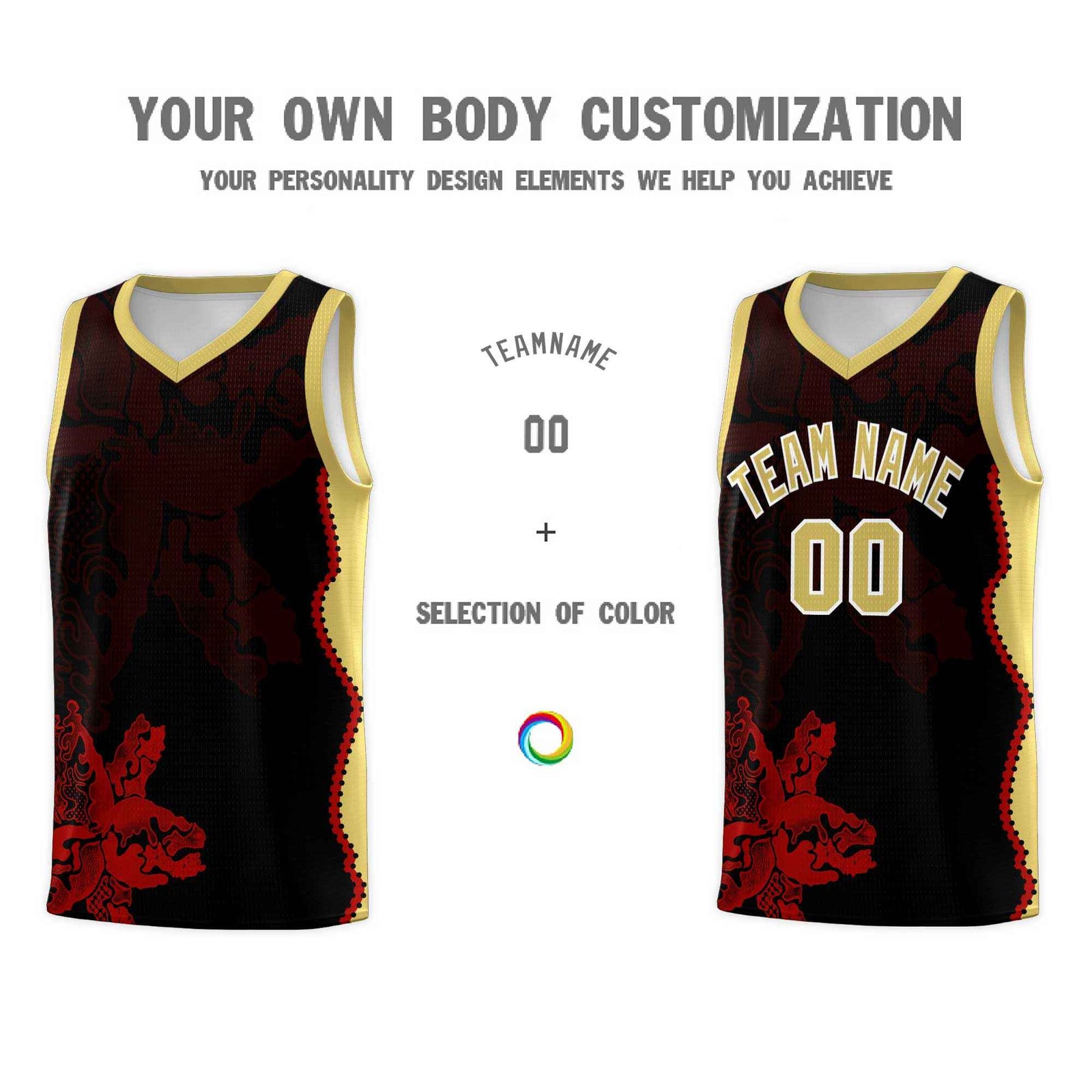 Custom Black Old Gold Basketball Jersey - Illusion Flower Graffiti Durable Fabric