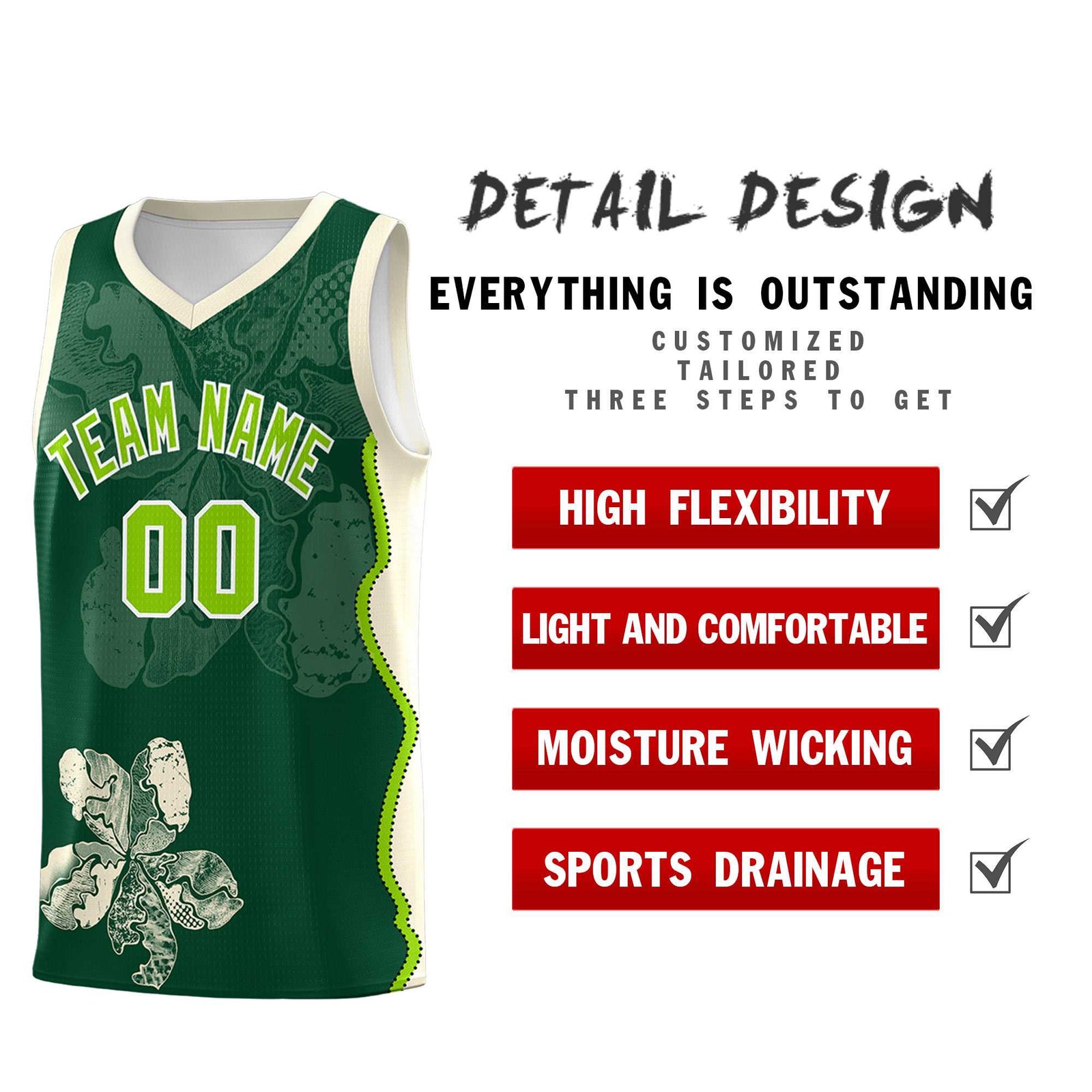 Custom Green Cream Basketball Jersey - Illusion Flower Graffiti Breathable Fabric