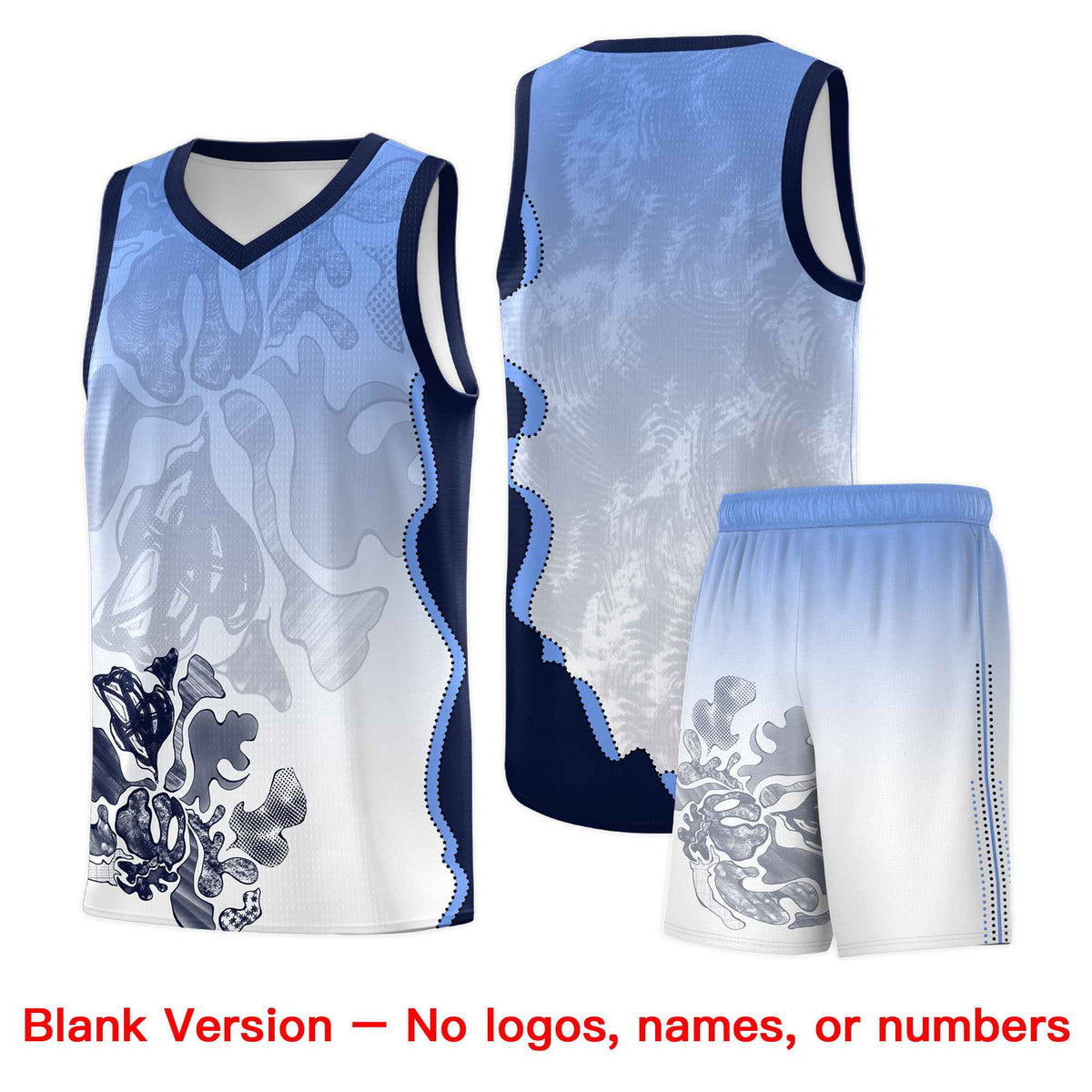 Custom White Navy Basketball Jersey - Illusion Flower Gradient Moisture wicking Fabric