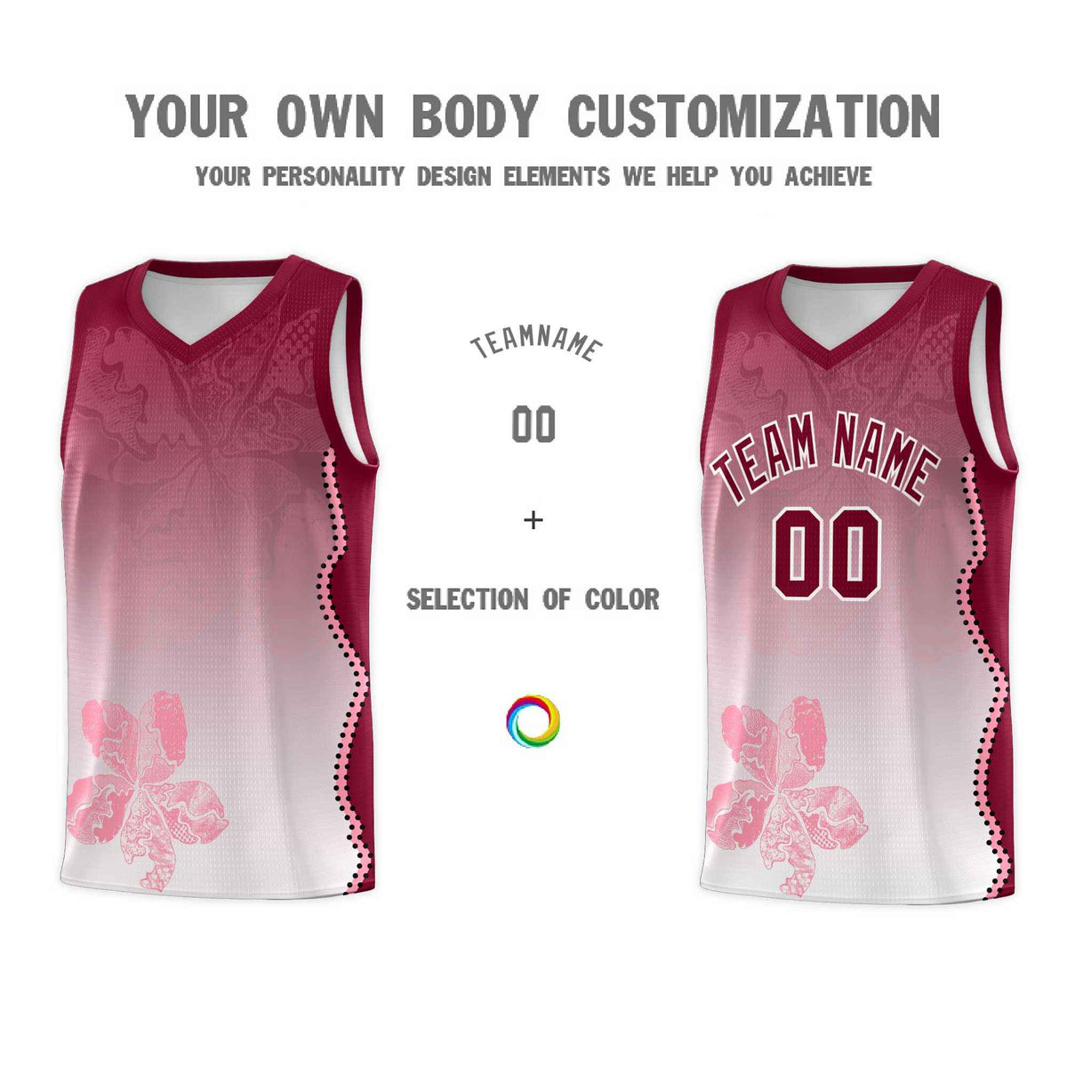 Custom White Crimson Basketball Jersey - Illusion Flower Gradient Stretchy Fabric