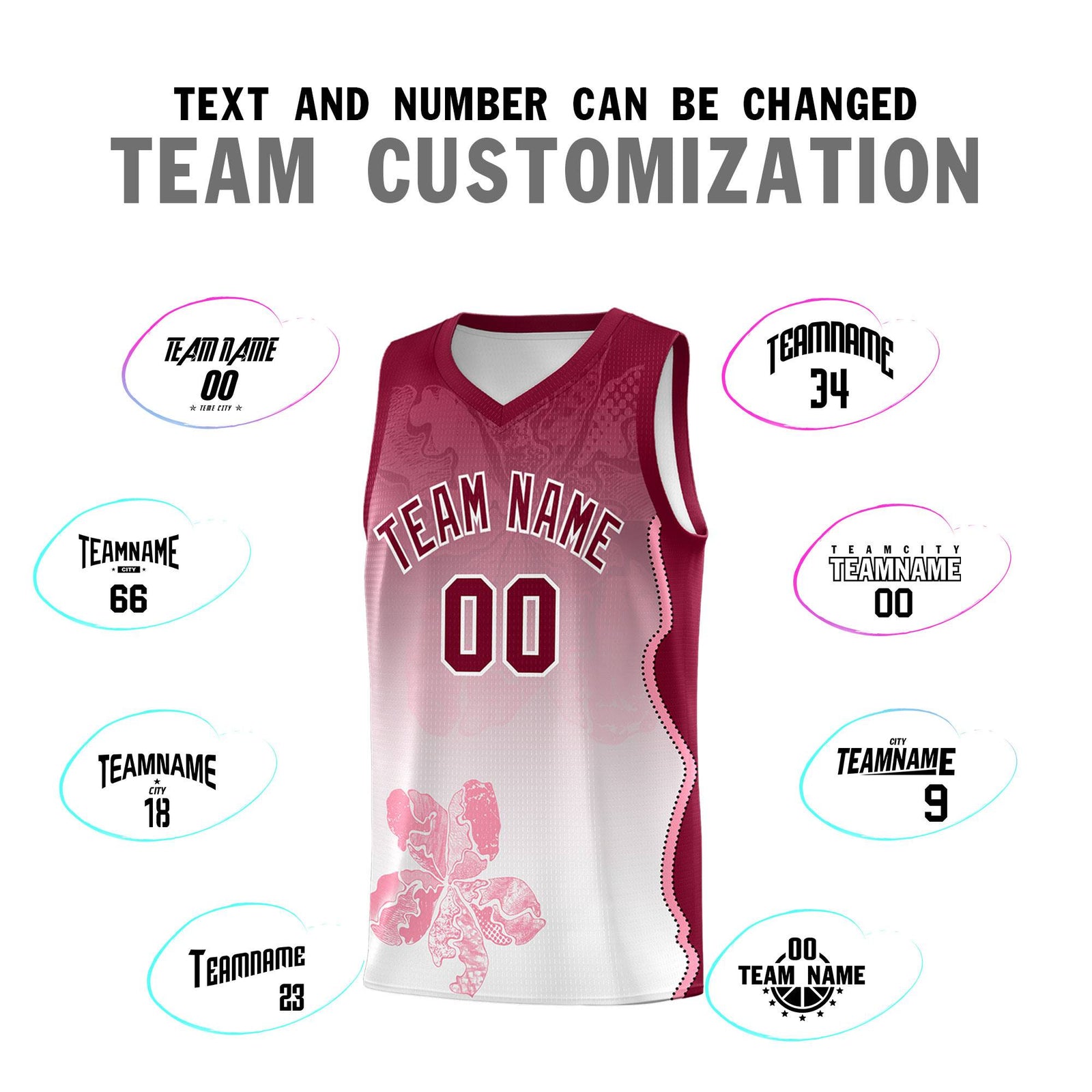 Custom White Crimson Basketball Jersey - Illusion Flower Gradient Stretchy Fabric