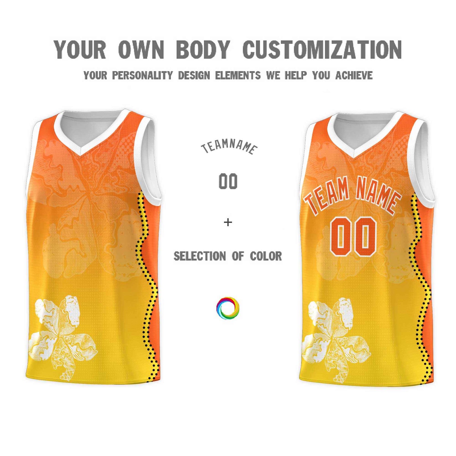 Custom Gold Orange Basketball Jersey - Illusion Flower Gradient Unique Fabric