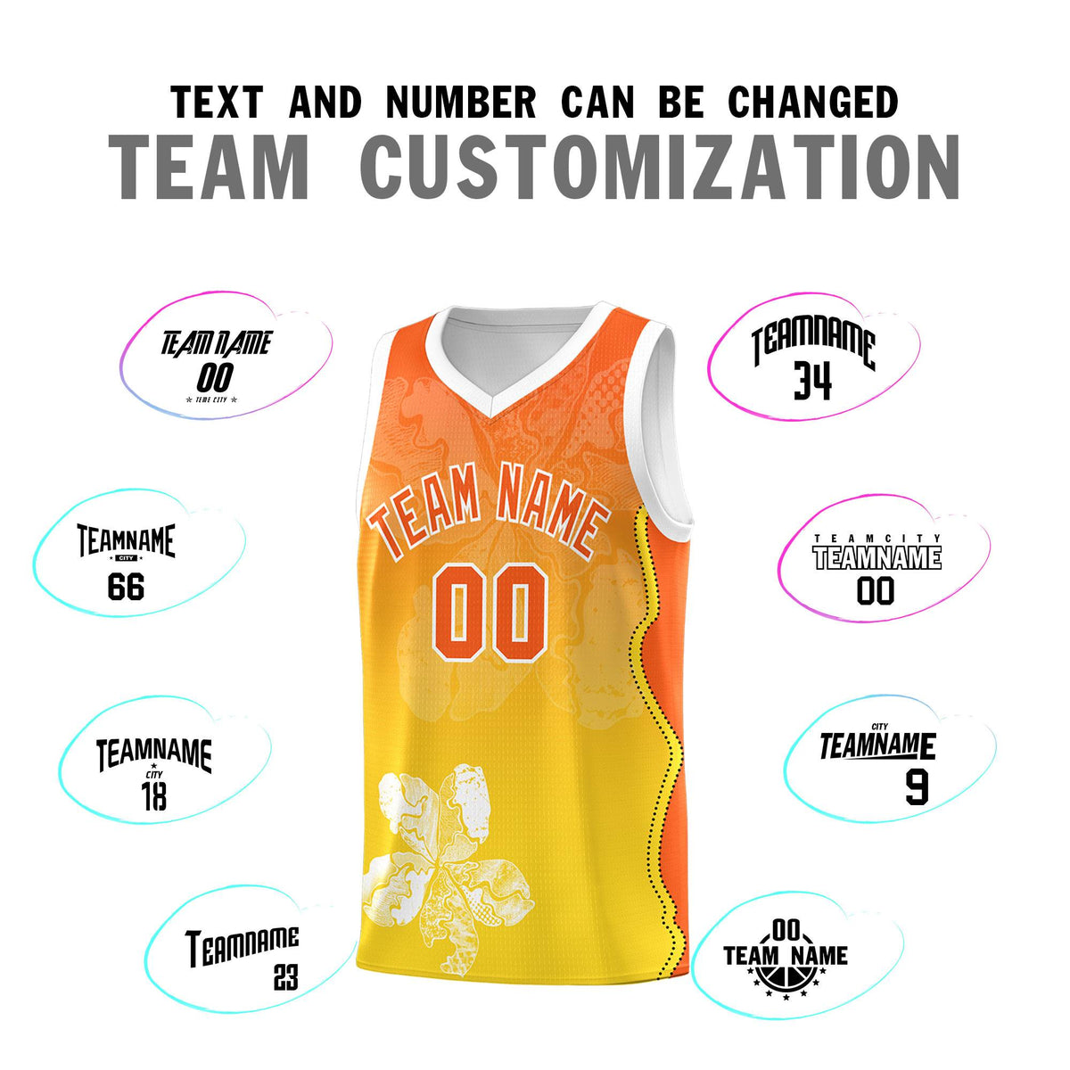 Custom Gold Orange Basketball Jersey - Illusion Flower Gradient Unique Fabric