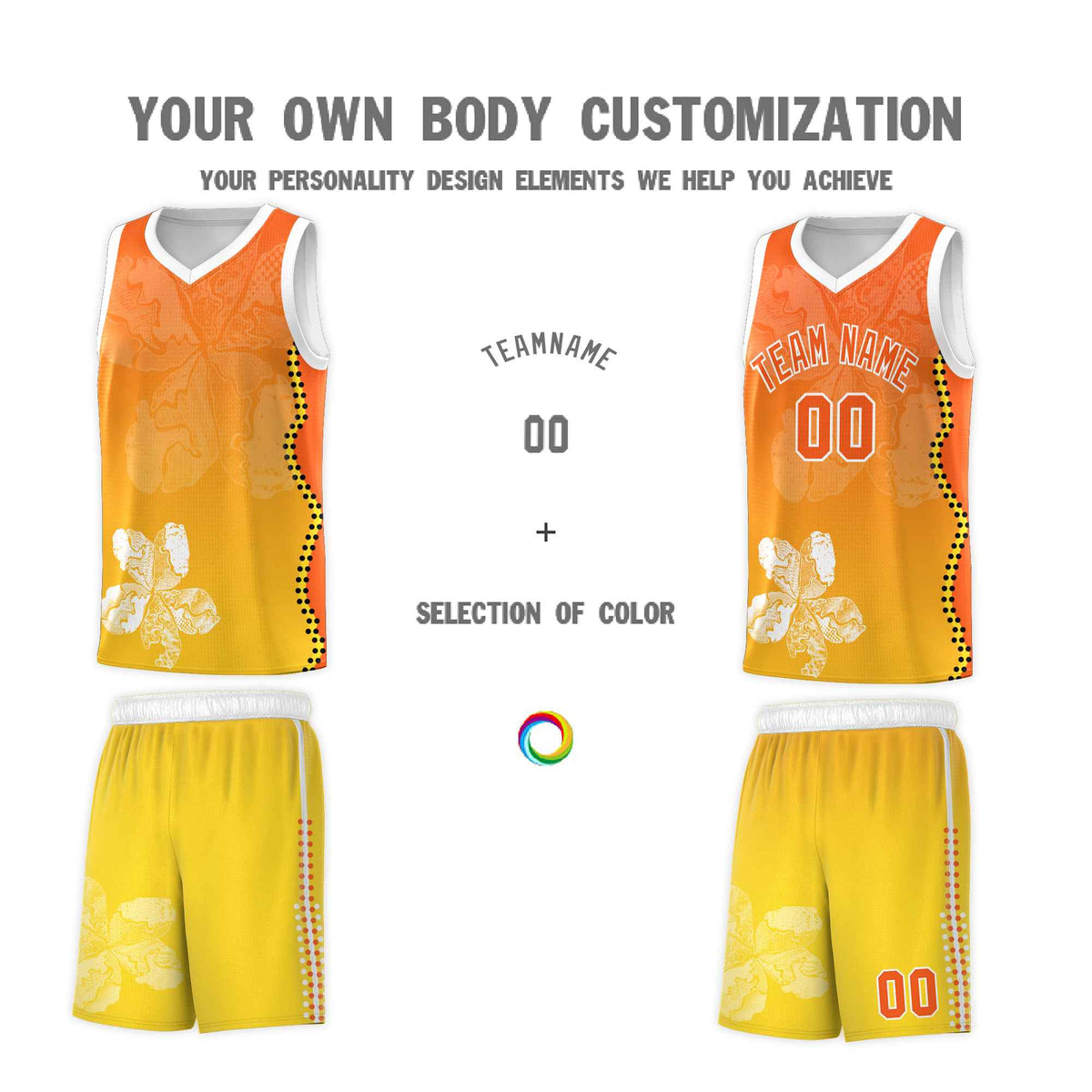 Custom Gold Orange Basketball Jersey - Illusion Flower Gradient Unique Fabric