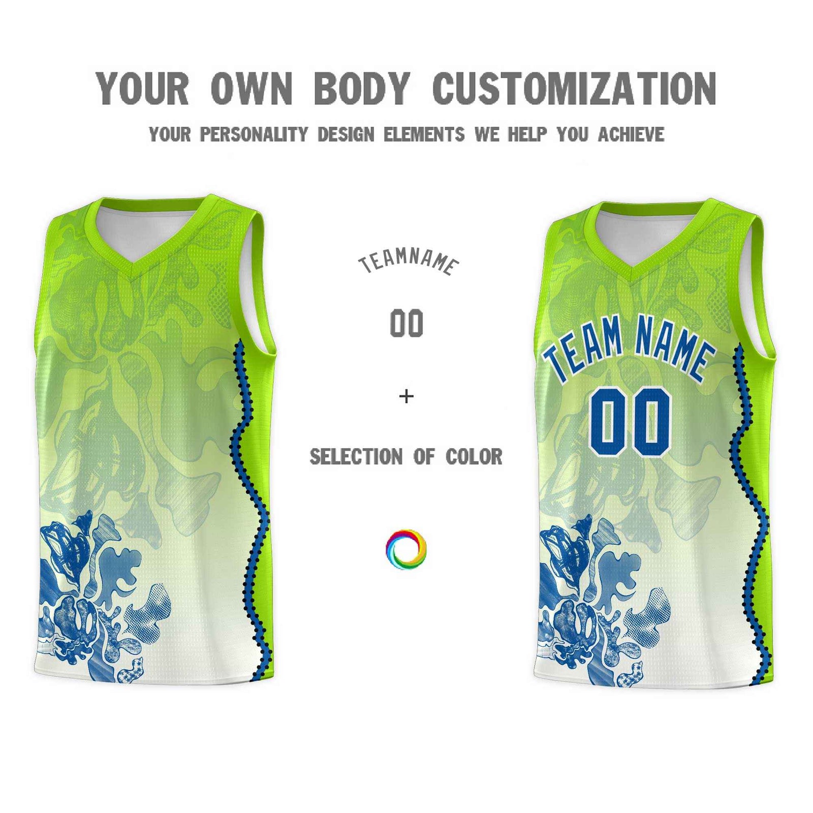 Custom Neon Green Royal Basketball Jersey - Illusion Flower Gradient Moisture-wicking Fabric