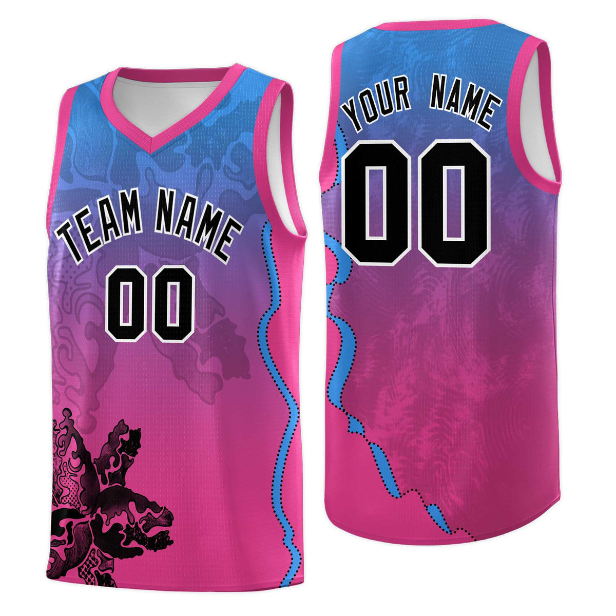 Custom Pink Light Blue Basketball Jersey - Illusion Flower Gradient Breathable mesh Fabric