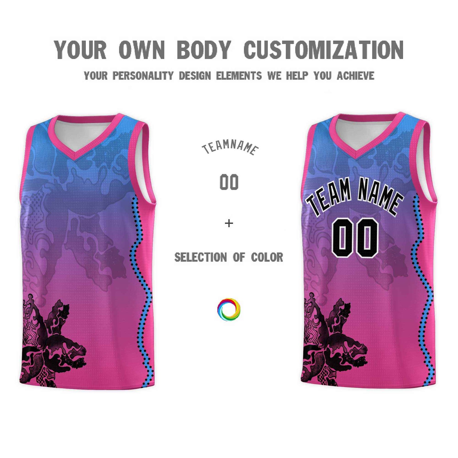 Custom Pink Light Blue Basketball Jersey - Illusion Flower Gradient Breathable mesh Fabric