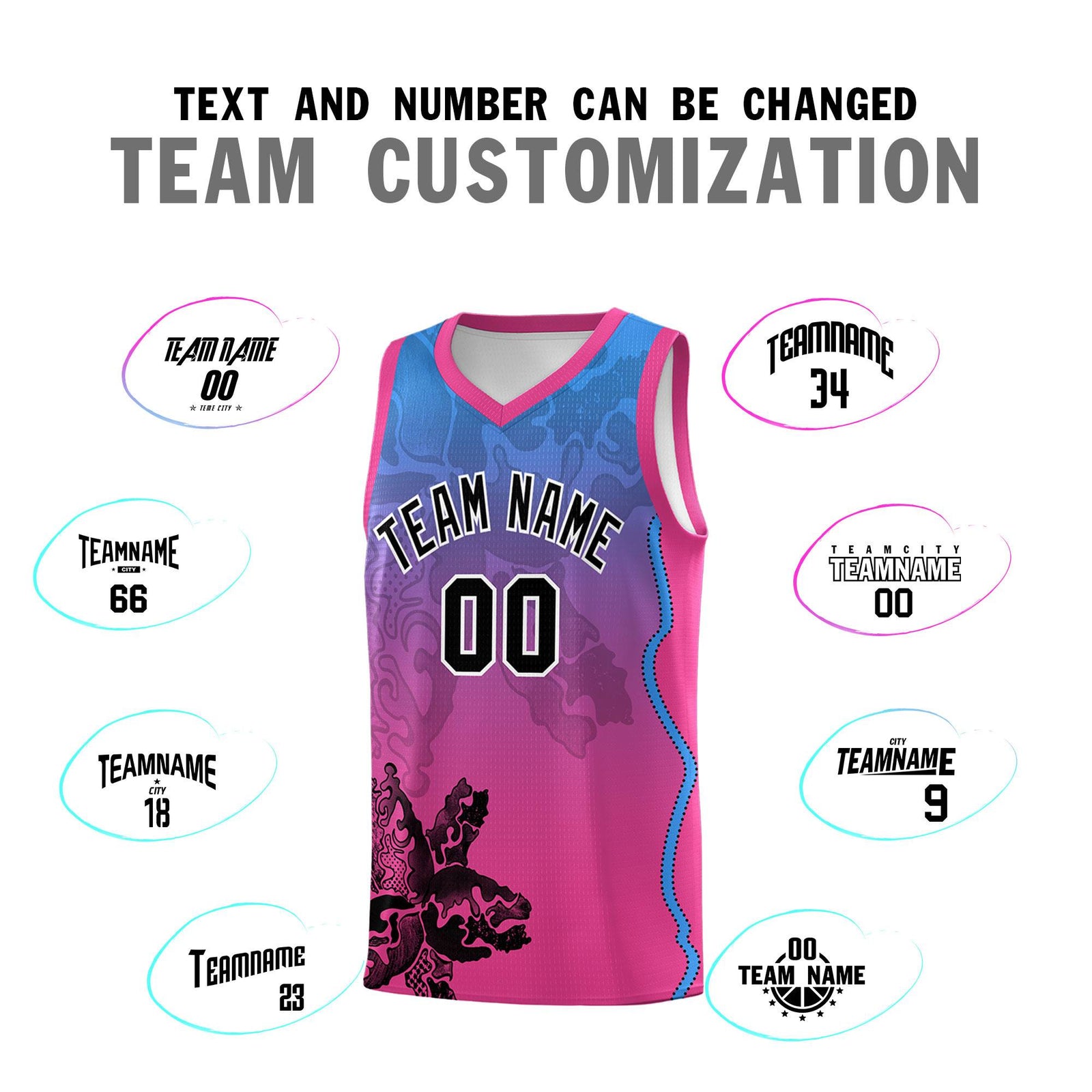 Custom Pink Light Blue Basketball Jersey - Illusion Flower Gradient Breathable mesh Fabric