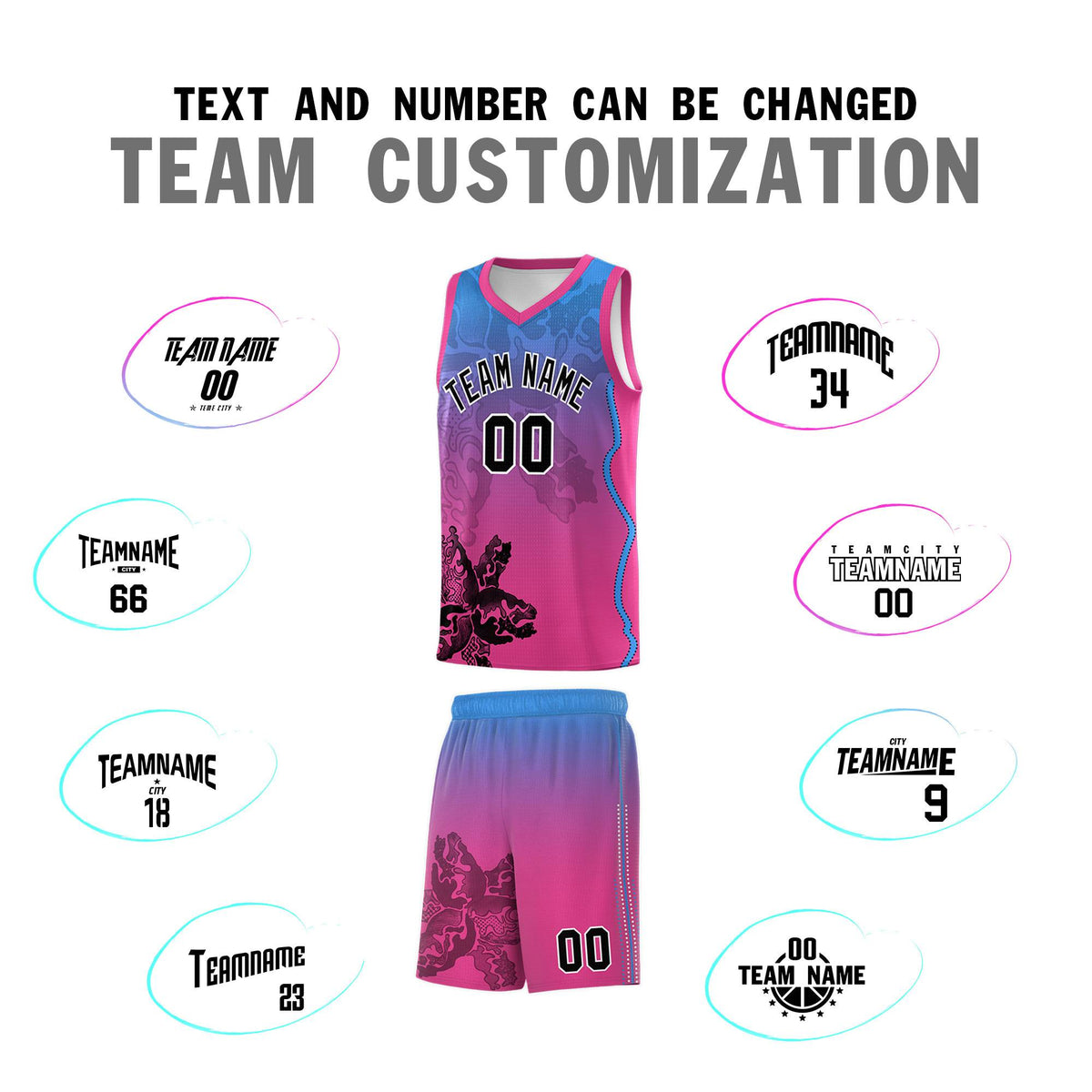 Custom Pink Light Blue Basketball Jersey - Illusion Flower Gradient Breathable mesh Fabric