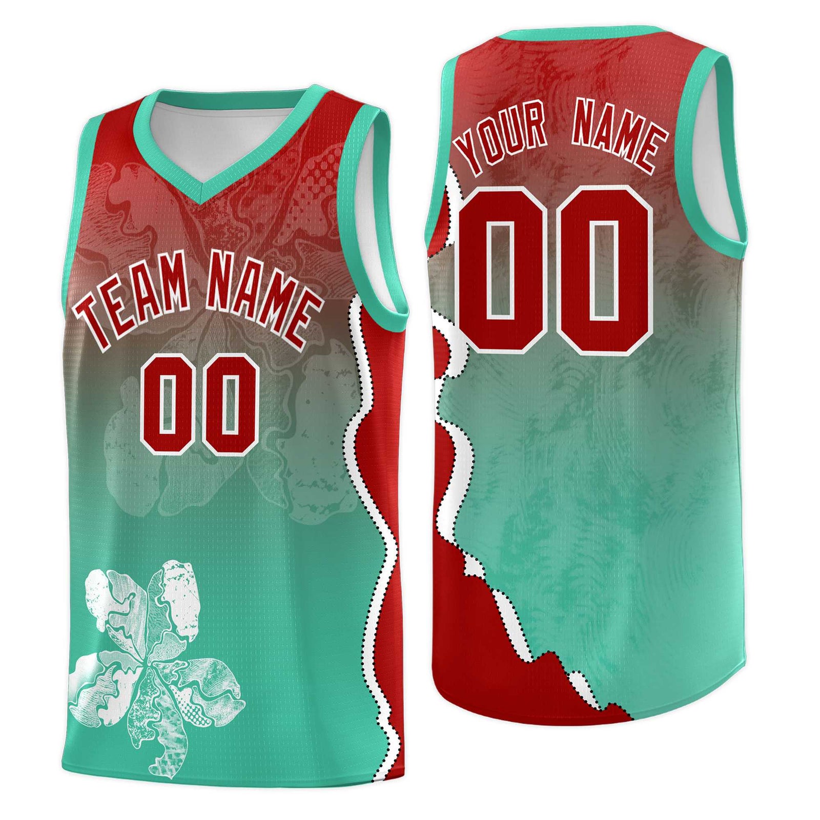 Custom Bright Green Red Basketball Jersey - Illusion Flower Gradient Durable Fabric