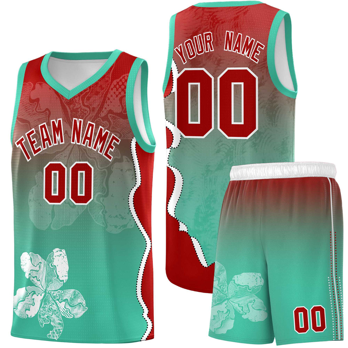 Custom Bright Green Red Basketball Jersey - Illusion Flower Gradient Durable Fabric