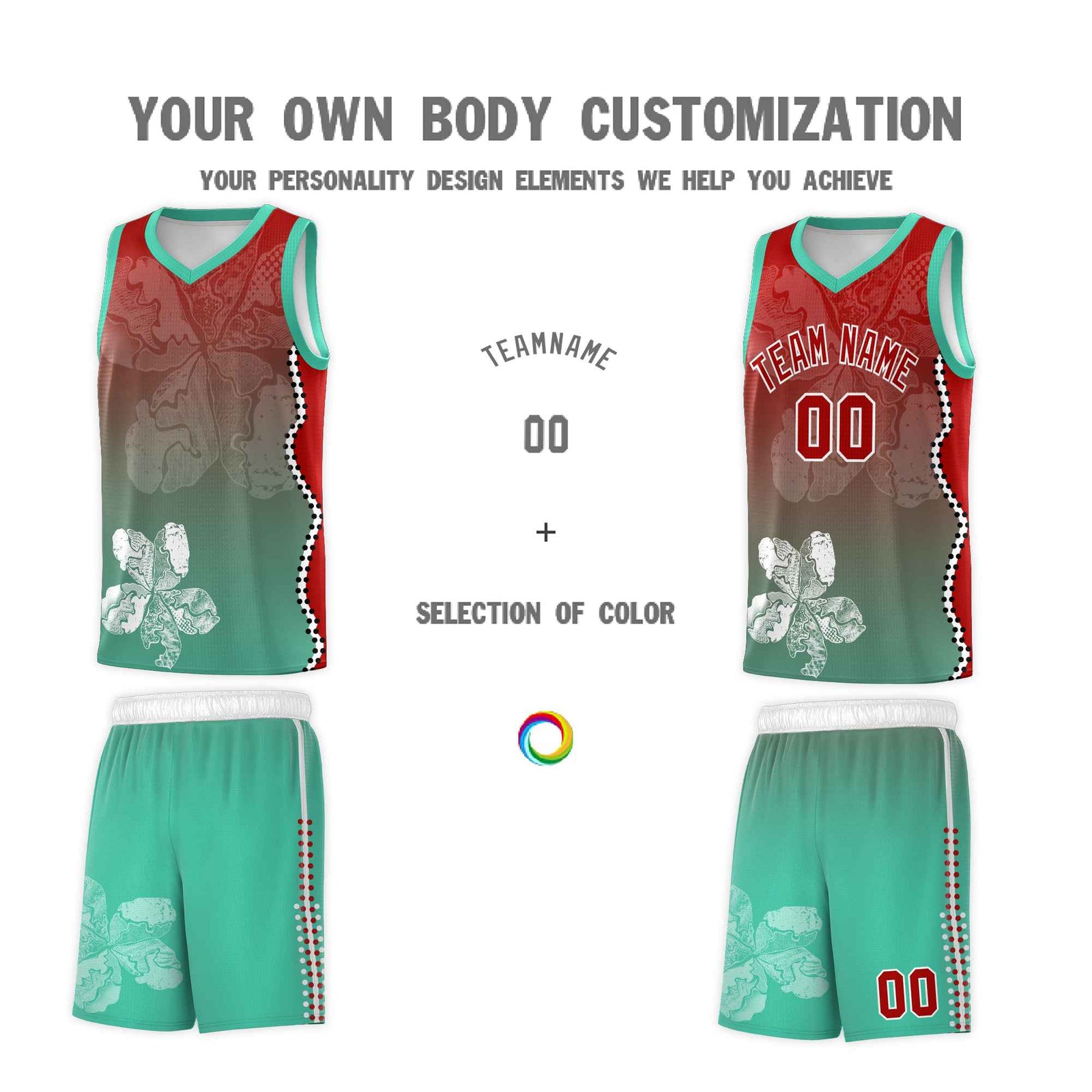 Custom Bright Green Red Basketball Jersey - Illusion Flower Gradient Durable Fabric