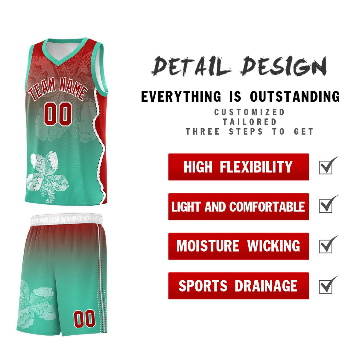 Custom Bright Green Red Basketball Jersey - Illusion Flower Gradient Durable Fabric