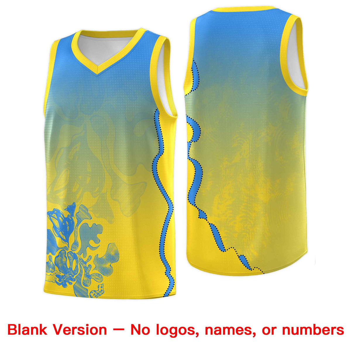 Custom Gold Light Blue Basketball Jersey - Illusion Flower Gradient Breathable Fabric