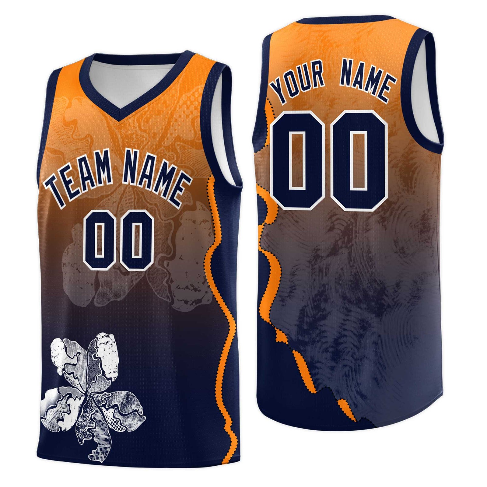 Custom Navy Orange Basketball Jersey - Illusion Flower Gradient Lightweight Fabric