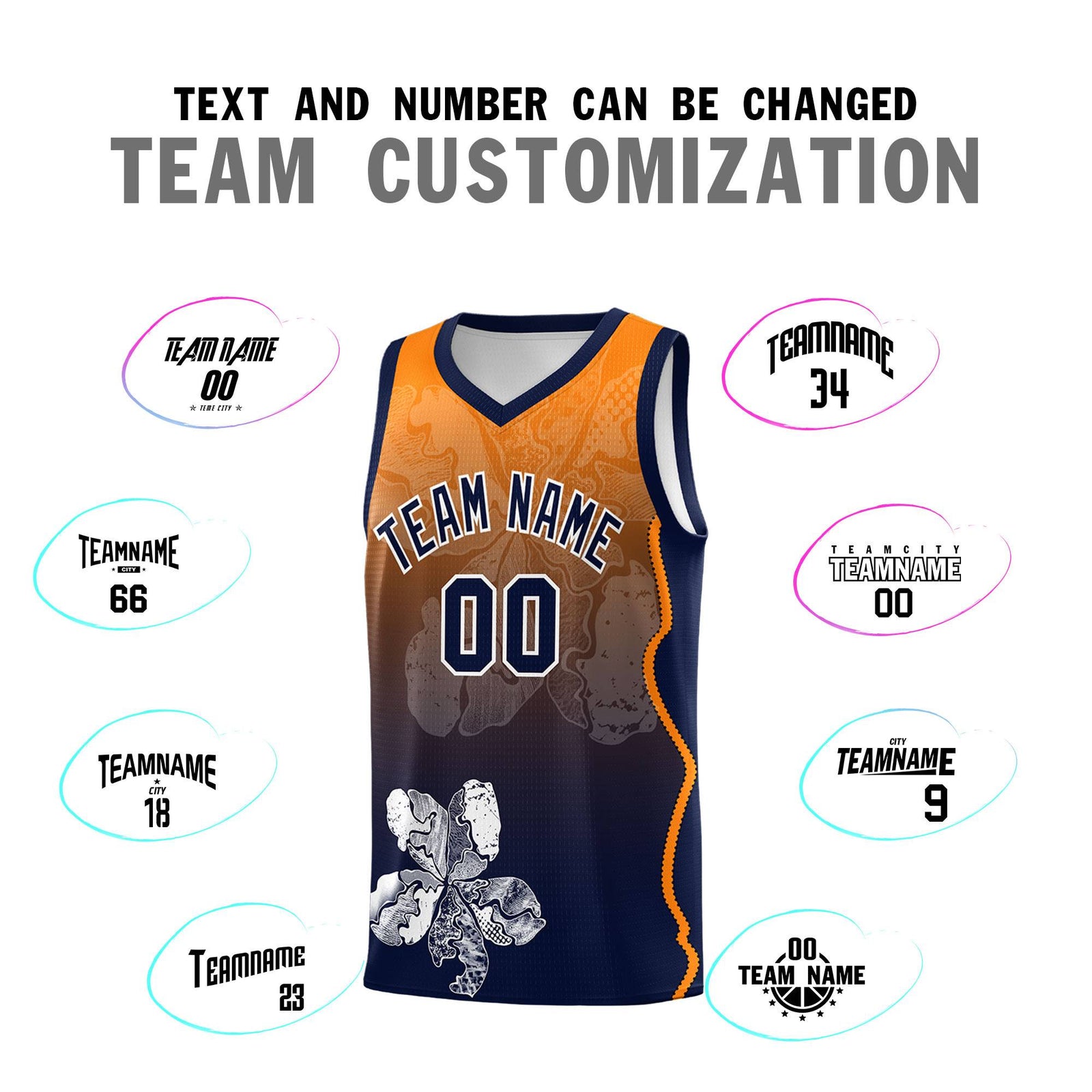 Custom Navy Orange Basketball Jersey - Illusion Flower Gradient Lightweight Fabric