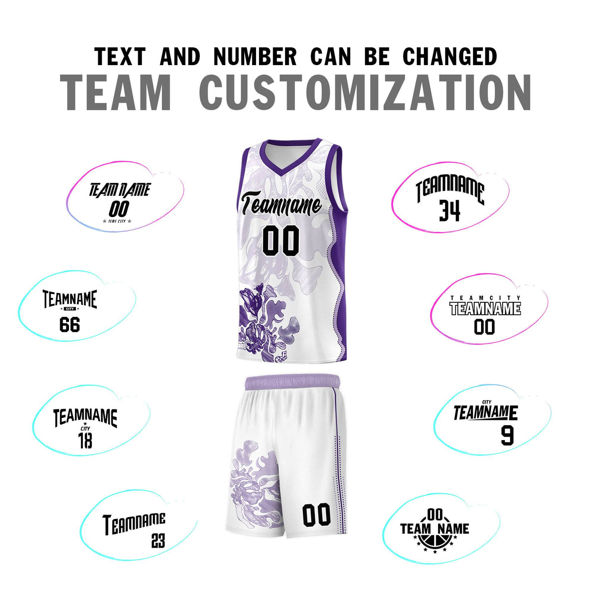 Custom White Purple Basketball Jersey - Illusion Flower Graffiti Moisture-wicking Fabric