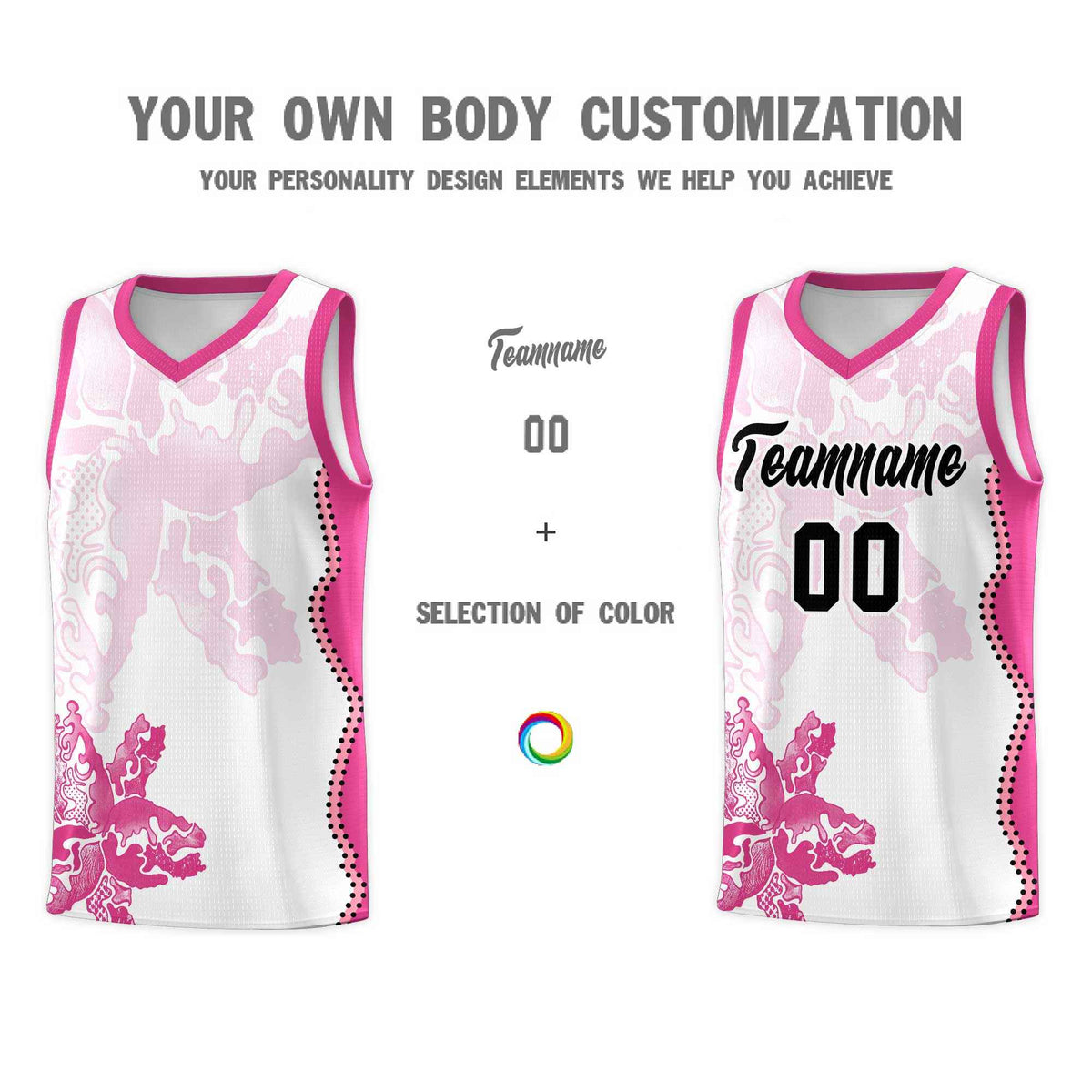 Custom White Pink Basketball Jersey - Illusion Flower Graffiti Breathable mesh Fabric