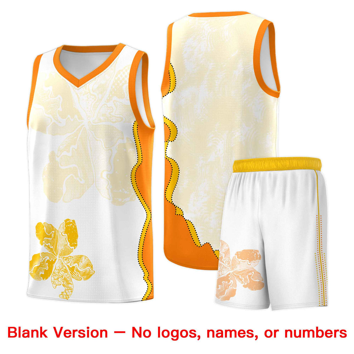 Custom White Orange Basketball Jersey - Illusion Flower Graffiti Durable Fabric