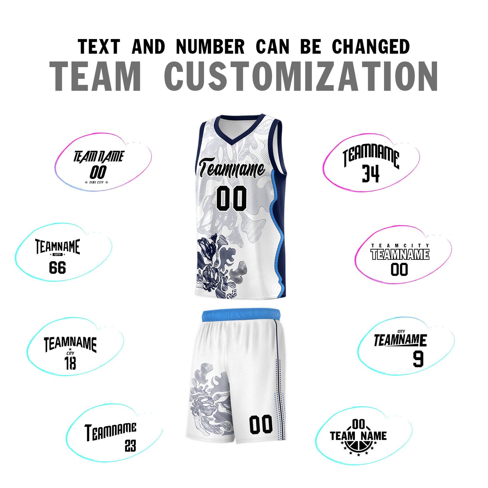 Custom White Navy Basketball Jersey - Illusion Flower Graffiti Breathable Fabric