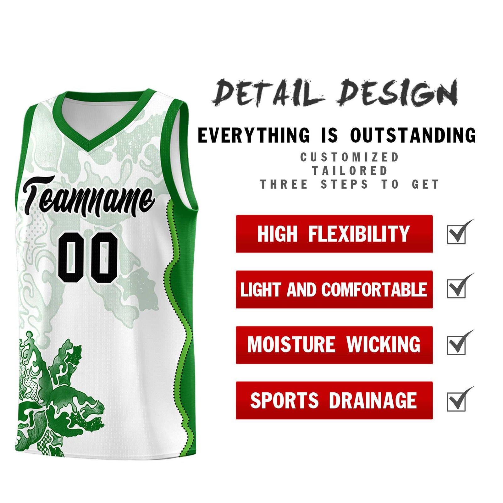 Custom White Kelly Green Basketball Jersey - Illusion Flower Graffiti Moisture wicking Fabric