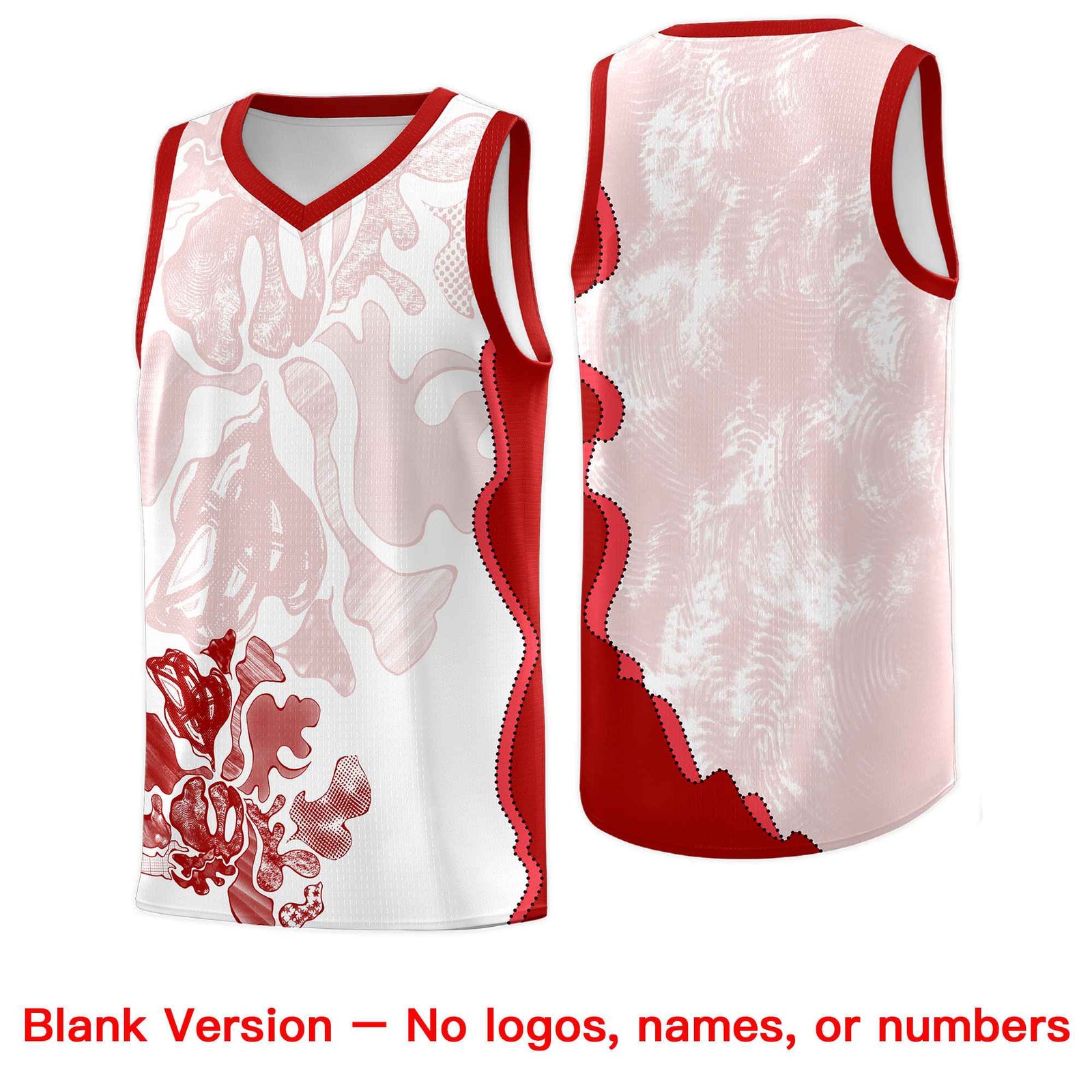 Custom White Red Basketball Jersey - Illusion Flower Graffiti Stretchy Fabric