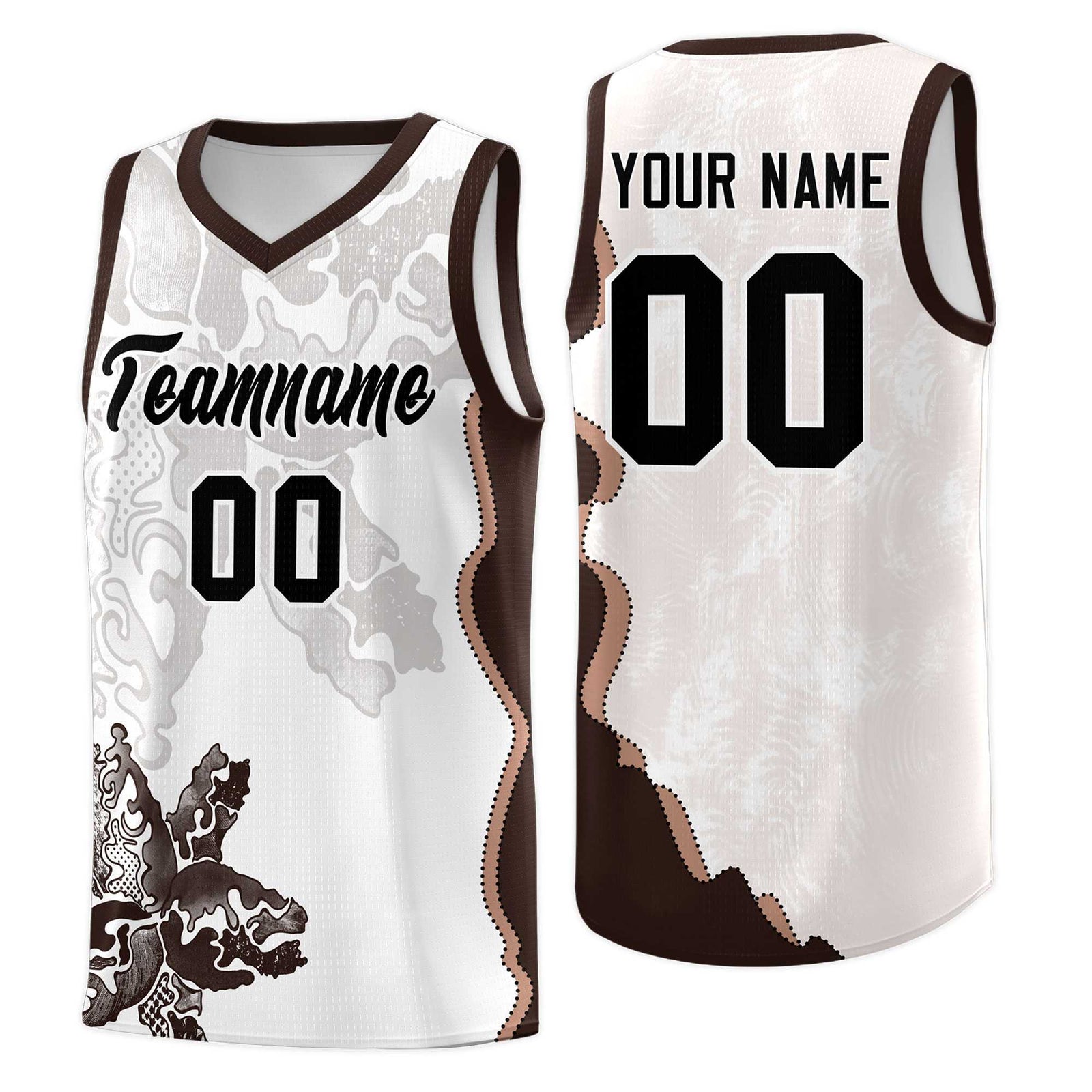 Custom White Brown Basketball Jersey - Illusion Flower Graffiti Quick dry Fabric