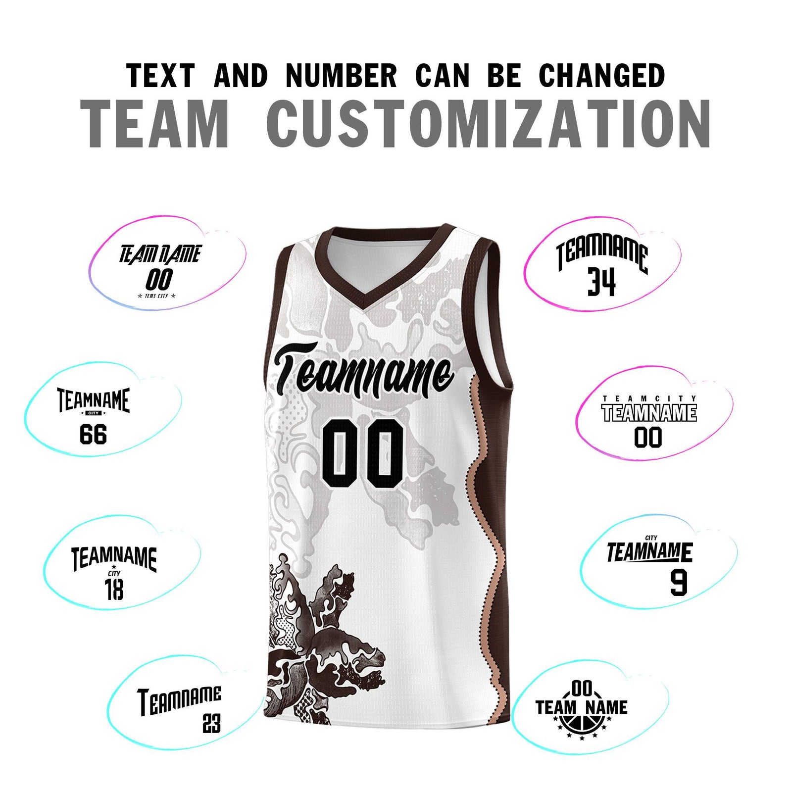 Custom White Brown Basketball Jersey - Illusion Flower Graffiti Quick dry Fabric
