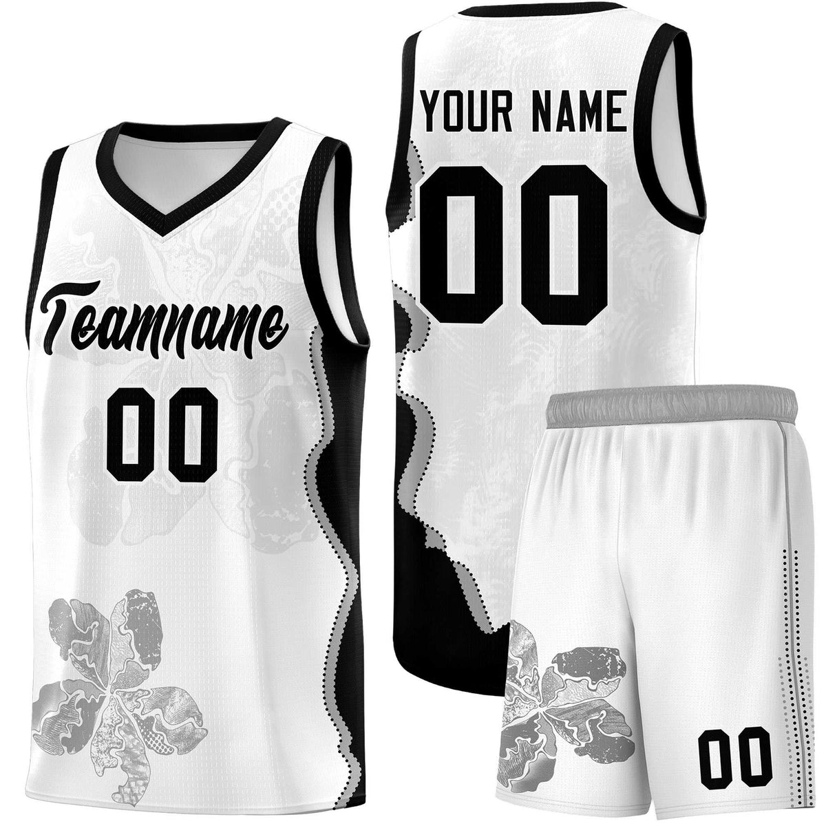 Custom White Black Basketball Jersey - Illusion Flower Graffiti Stylish Fabric
