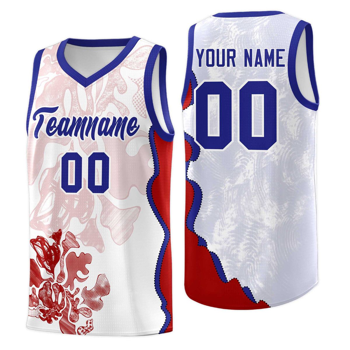 Custom White Royal Basketball Jersey - Illusion Flower Graffiti Unique Fabric